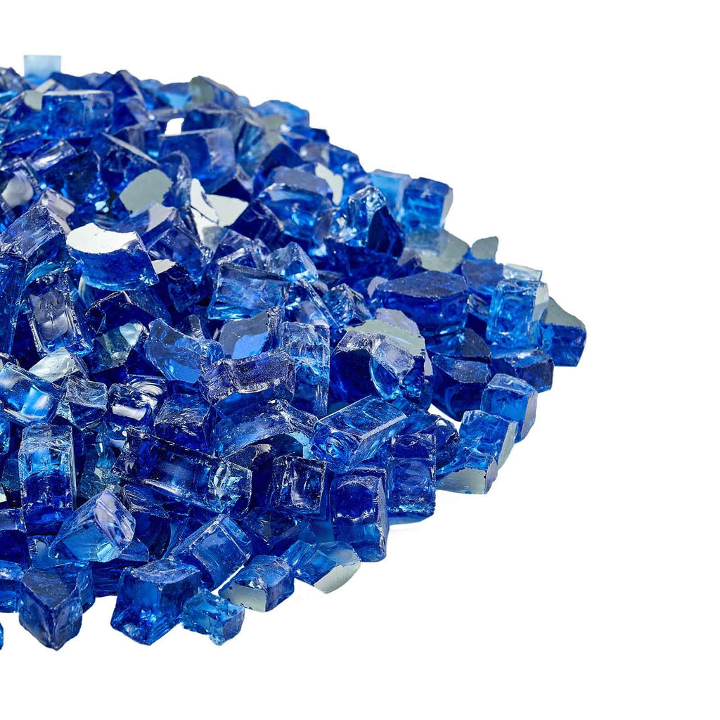 Fire Glass, 20LBS / 9KG High-Temperature Resistant Fireplace Rocks, 1/2-Inch / 12.7 mm Reflective & Smokeless Firepit Glass Rock, High Luster Stone Landscaping for Fire Pit Table, Cobalt Blue