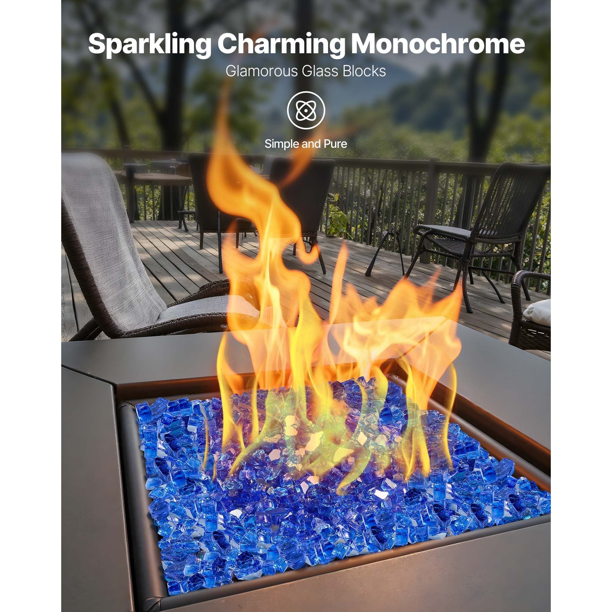 Fire Glass, 20LBS / 9KG High-Temperature Resistant Fireplace Rocks, 1/2-Inch / 12.7 mm Reflective & Smokeless Firepit Glass Rock, High Luster Stone Landscaping for Fire Pit Table, Cobalt Blue