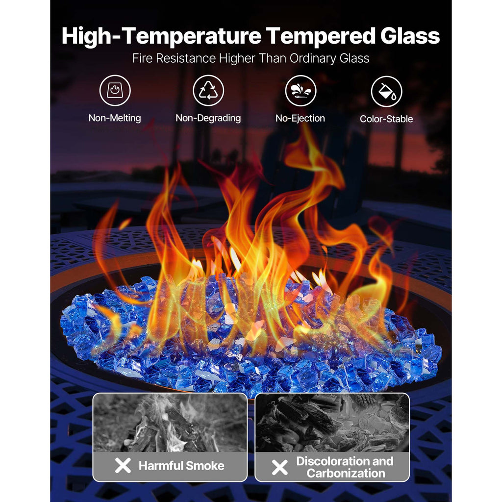 Fire Glass, 20LBS / 9KG High-Temperature Resistant Fireplace Rocks, 1/2-Inch / 12.7 mm Reflective & Smokeless Firepit Glass Rock, High Luster Stone Landscaping for Fire Pit Table, Cobalt Blue