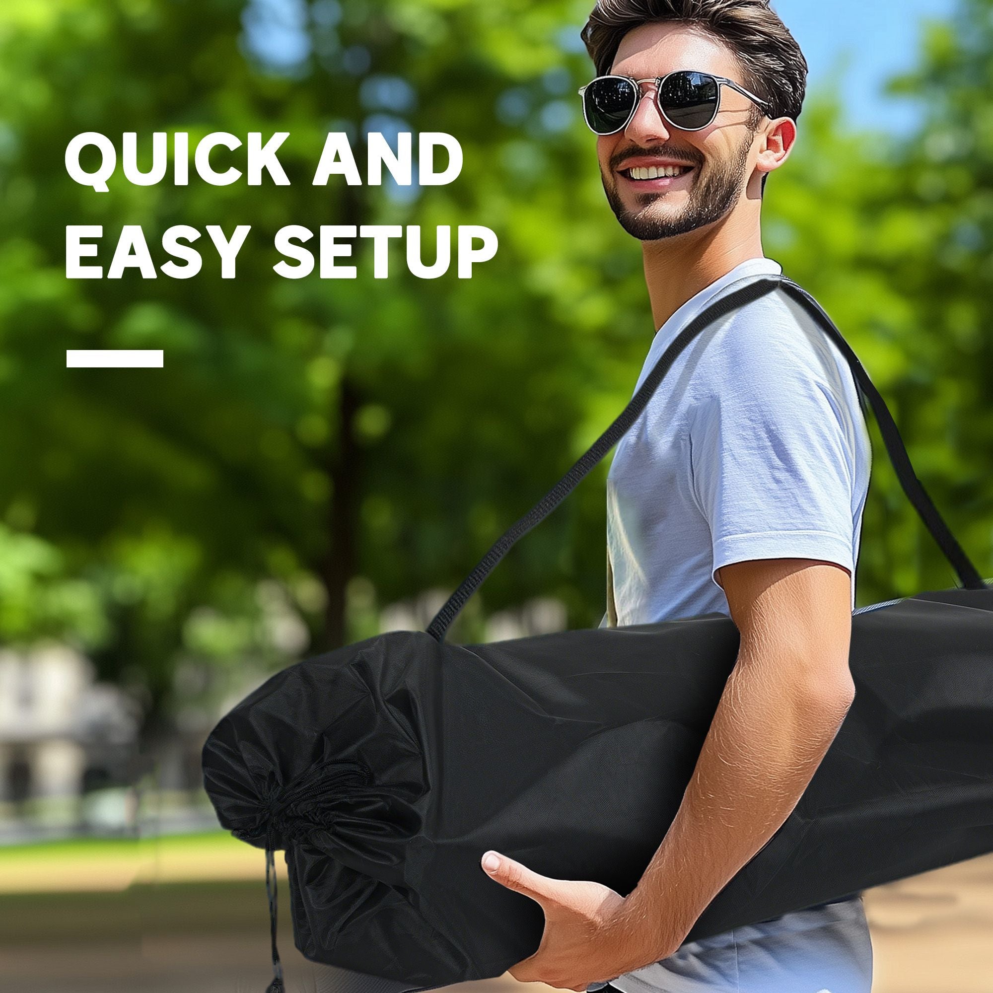 Padded Folding Camp Chair for Adults, Double Camping Chairwith Armrests, Cup Holders, Carry Bag for Outdoor, Black