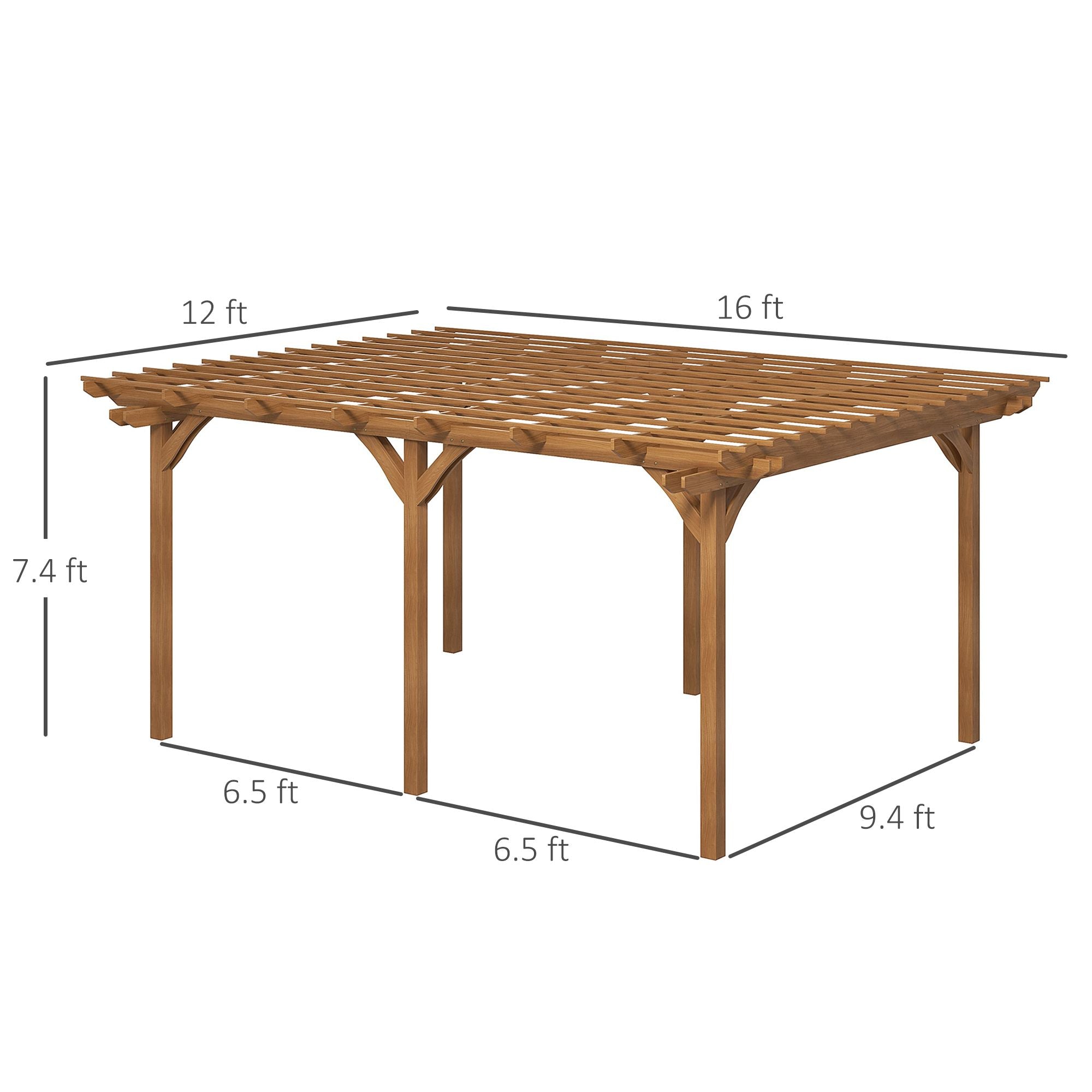 12' x 16' Outdoor Pergola Grape Trellis, Wood Gazebo with Stable Structure for Garden, Patio, Backyard, Deck