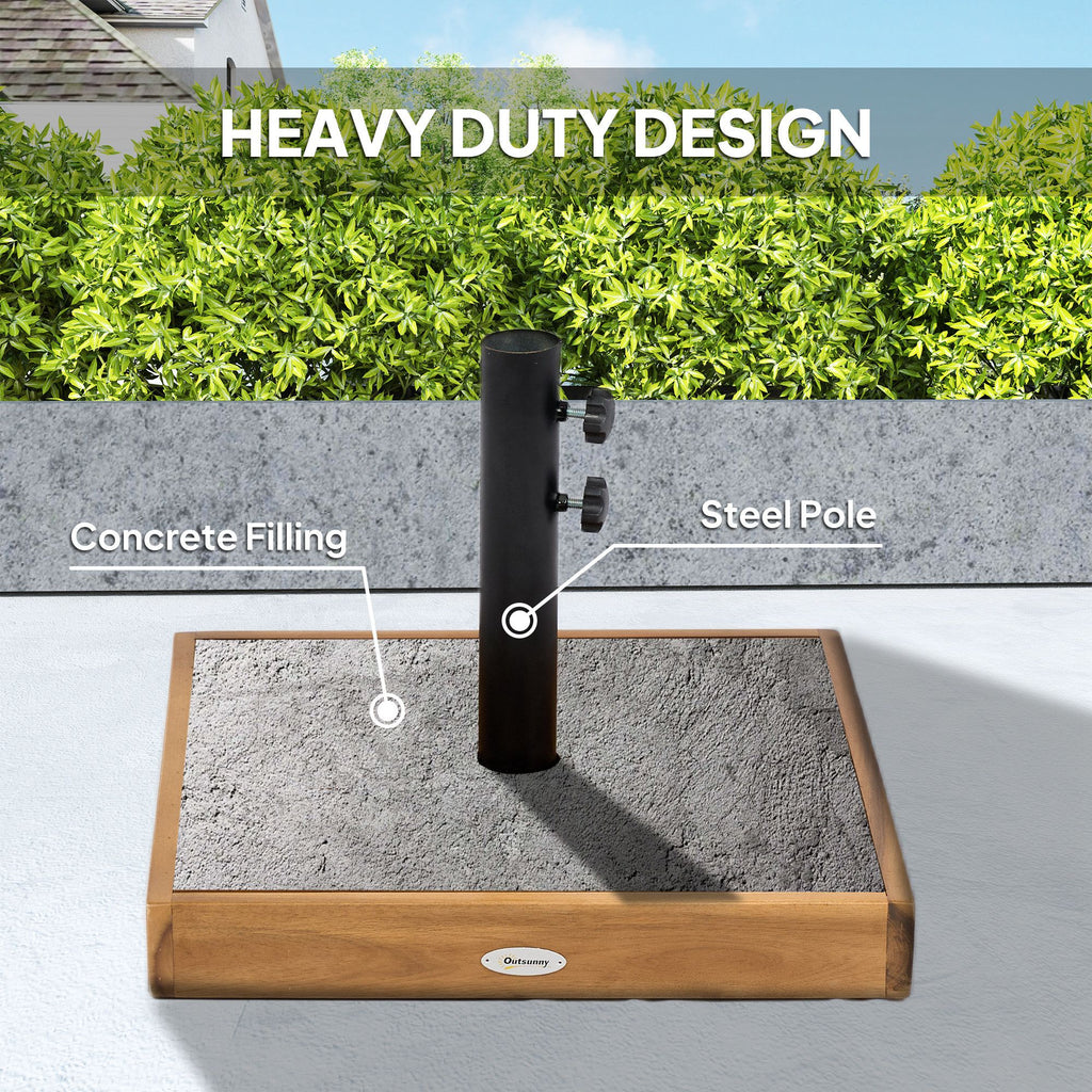 Square Patio Umbrella Base, 42 lbs Concrete Heavy Duty Umbrella Base with Holder for 1.25"/1.5" Poles for Outdoor, Lawn, Poolside, Teak