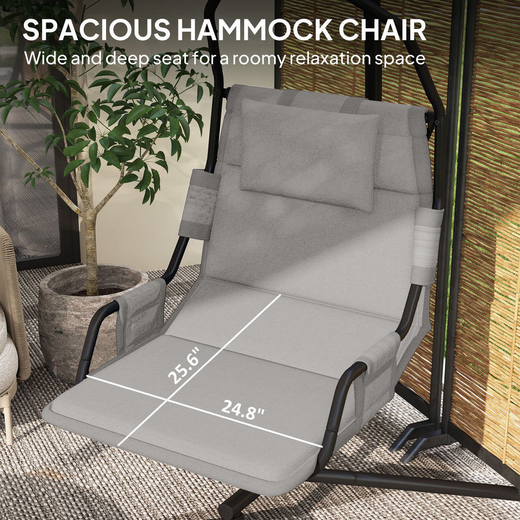 Hammock Chair with Stand and PA Coating Cushion, Hanging Swing Chair with Steel Frame for Indoor and Outdoor, Gray