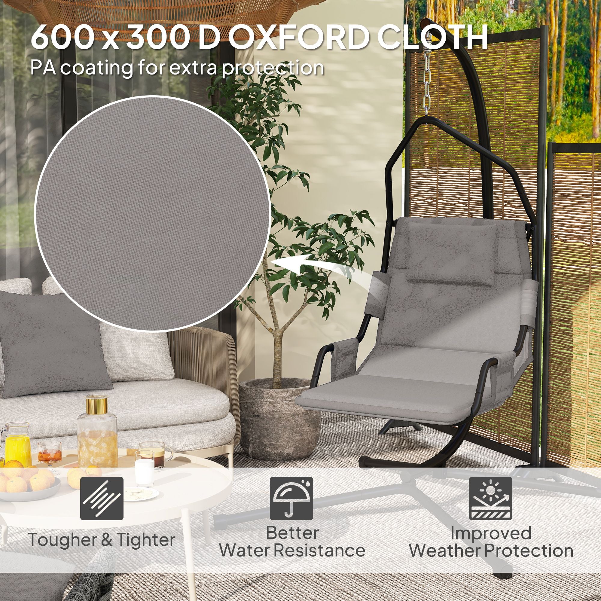 Hammock Chair with Stand and PA Coating Cushion, Hanging Swing Chair with Steel Frame for Indoor and Outdoor, Gray