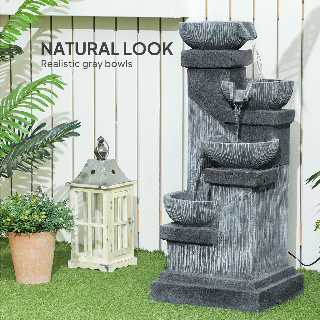 33.5" Water Fountain, 4-Tier Resin Cascading Bowls Outdoor Waterfall Fountain with LED Lights, Pump