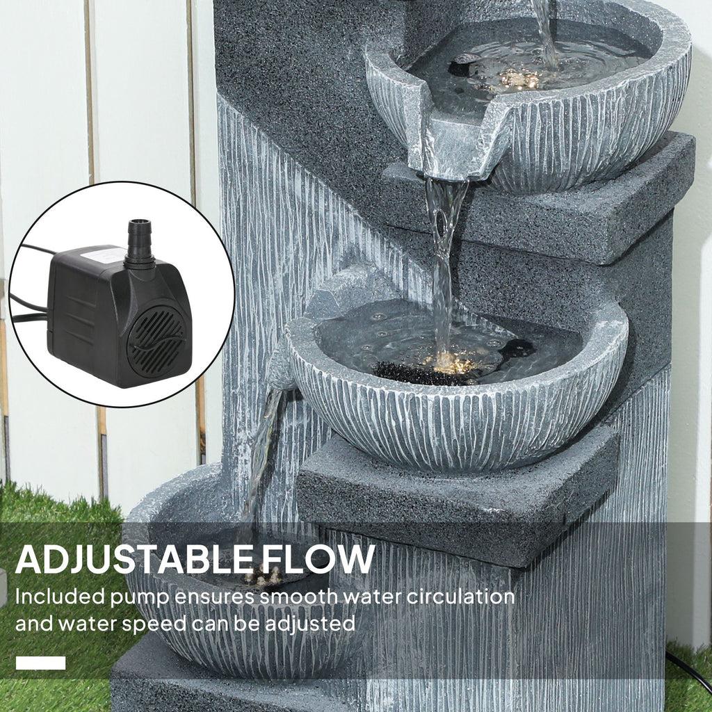 33.5" Water Fountain, 4-Tier Resin Cascading Bowls Outdoor Waterfall Fountain with LED Lights, Pump