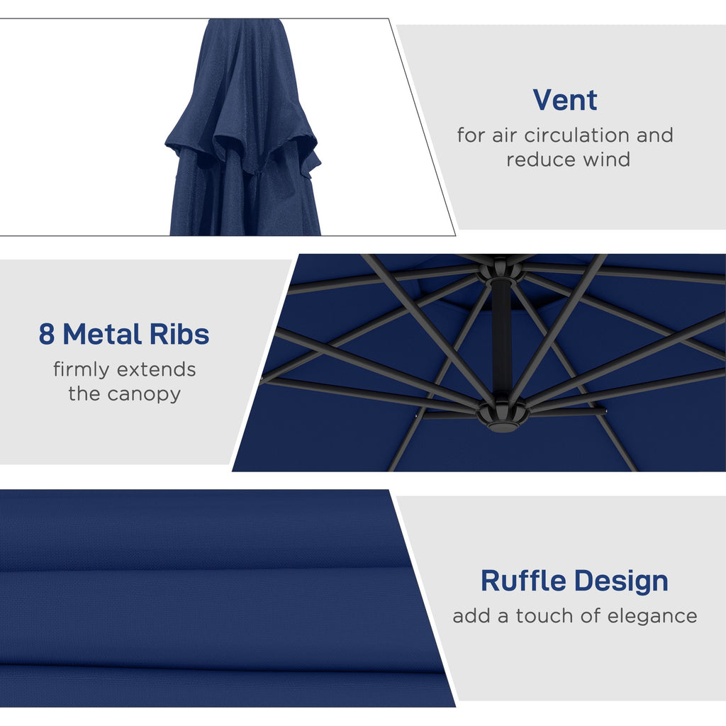 10' Cantilever Tilt Offset Patio Umbrella w/ UV & Water Safe Material & Cross Base (Weight Not Included), Navy Blue