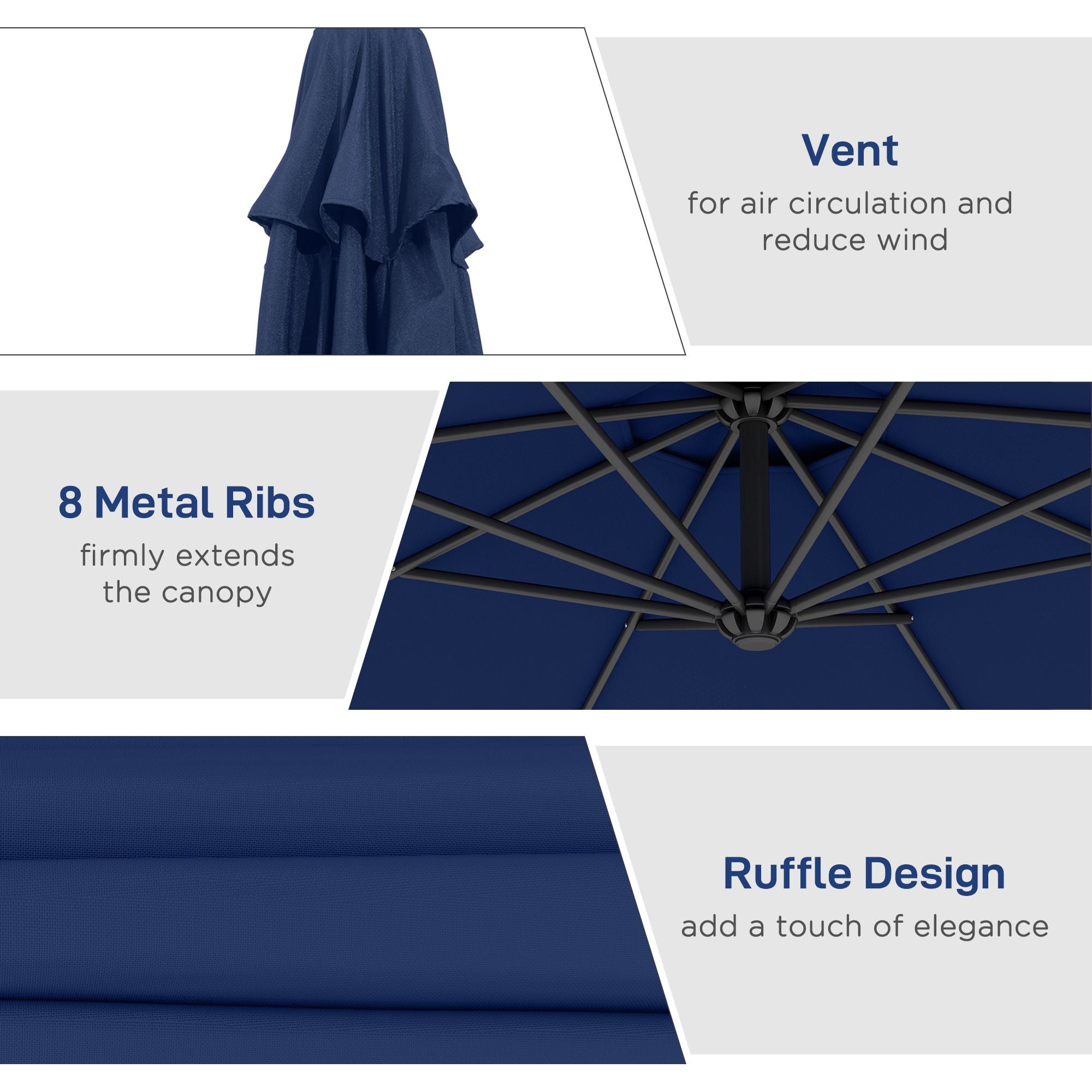 10' Cantilever Tilt Offset Patio Umbrella w/ UV & Water Safe Material & Cross Base (Weight Not Included), Navy Blue