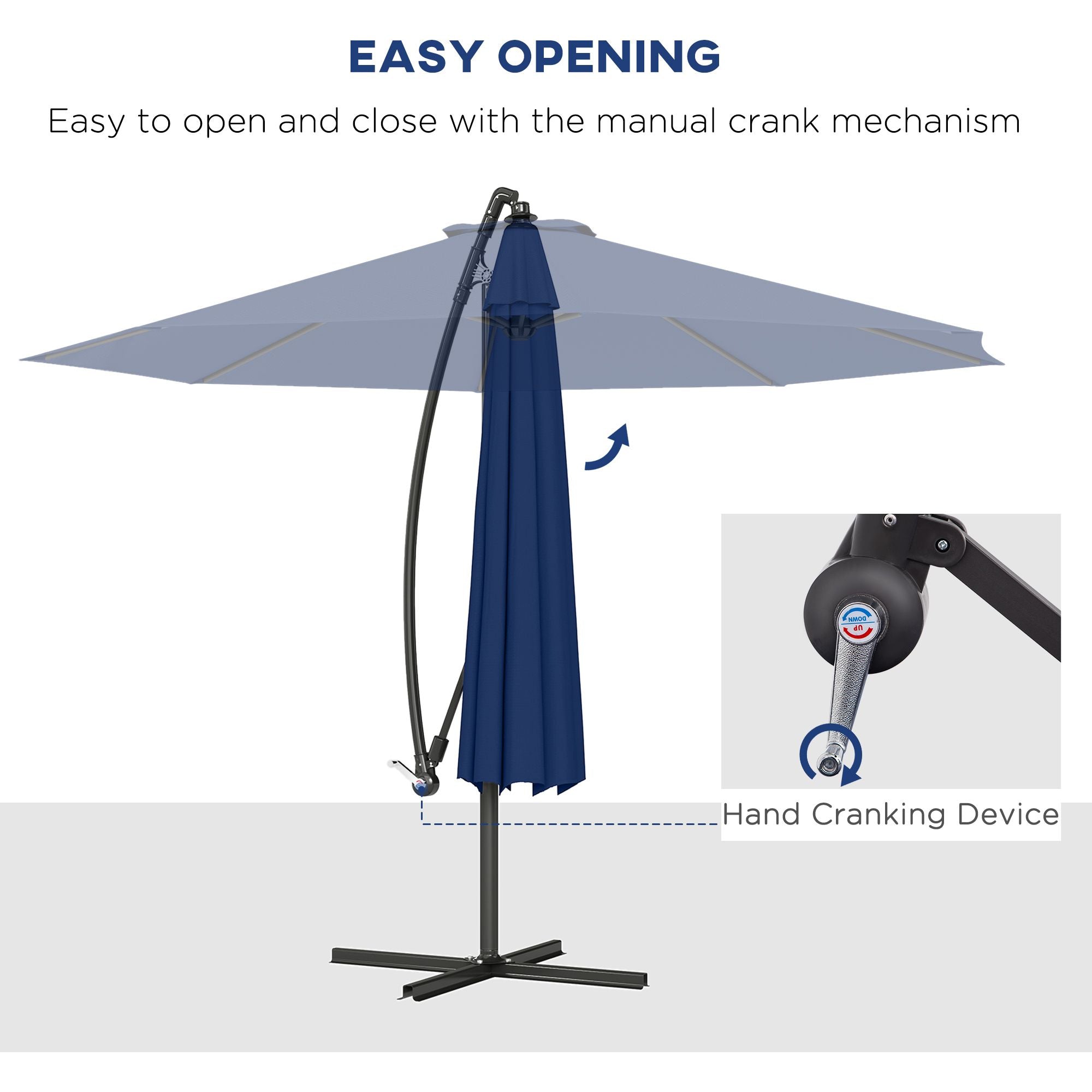 10' Cantilever Tilt Offset Patio Umbrella w/ UV & Water Safe Material & Cross Base (Weight Not Included), Navy Blue