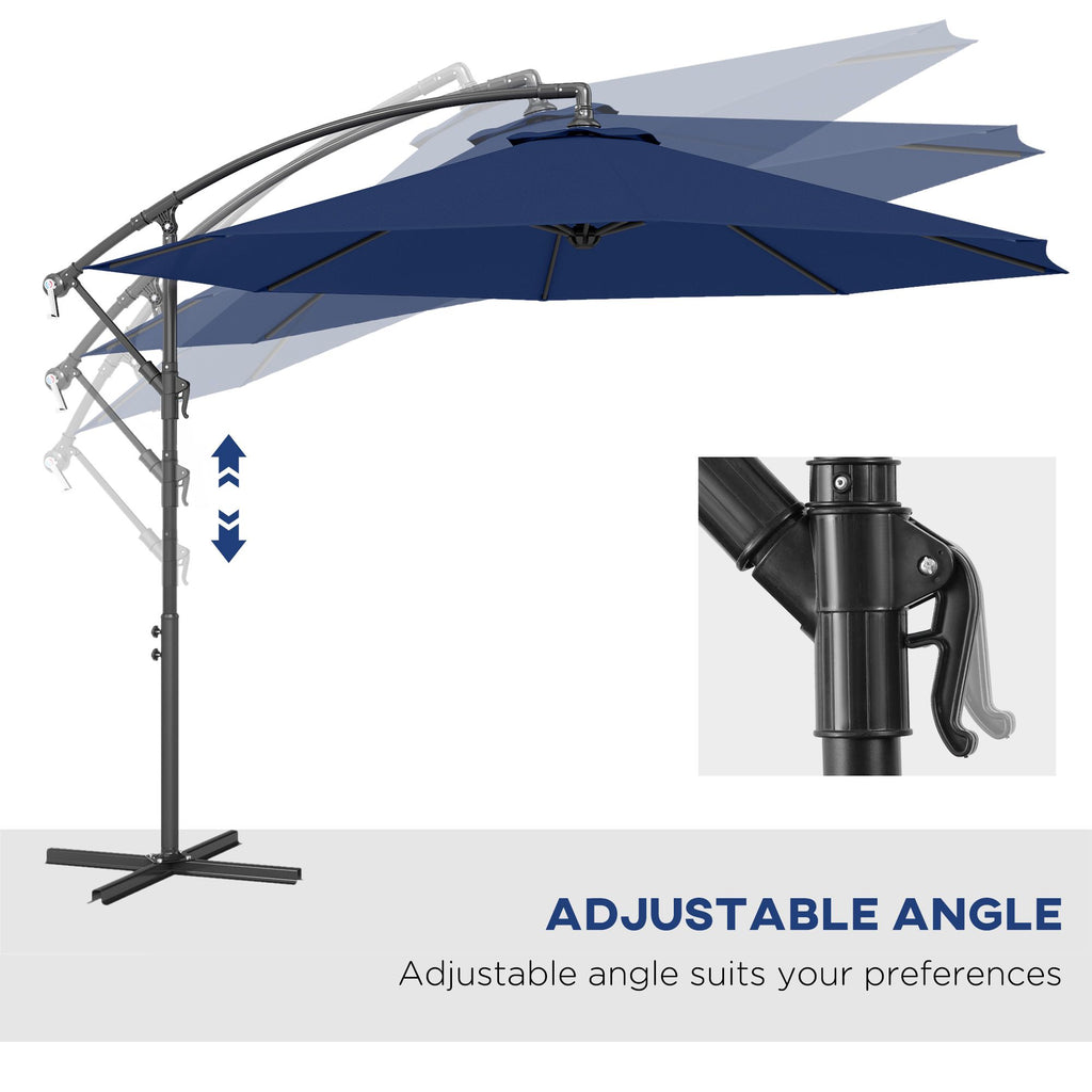 10' Cantilever Tilt Offset Patio Umbrella w/ UV & Water Safe Material & Cross Base (Weight Not Included), Navy Blue