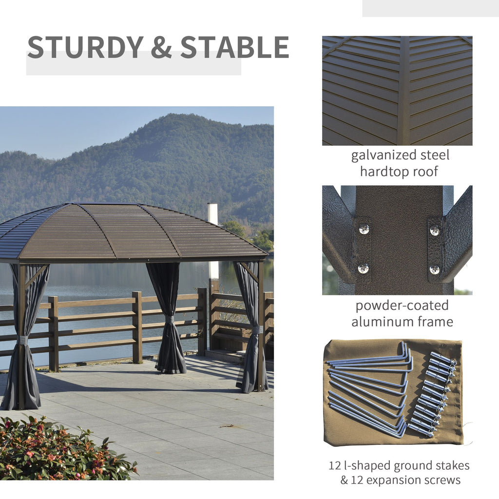 10x13 Gray Hardtop Gazebo with Steel Roof Curtains Netting Pavilion Ceiling Hook for Patio Garden