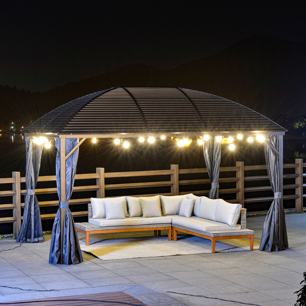 10x13 Gray Hardtop Gazebo with Steel Roof Curtains Netting Pavilion Ceiling Hook for Patio Garden
