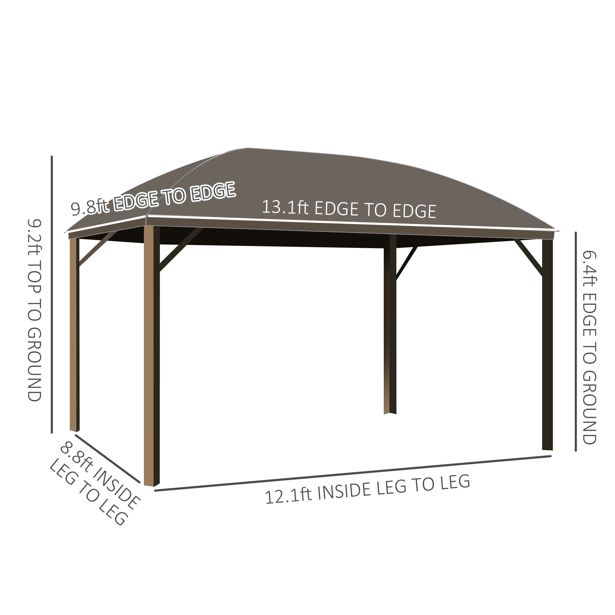 10x13 Gray Hardtop Gazebo with Steel Roof Curtains Netting Pavilion Ceiling Hook for Patio Garden