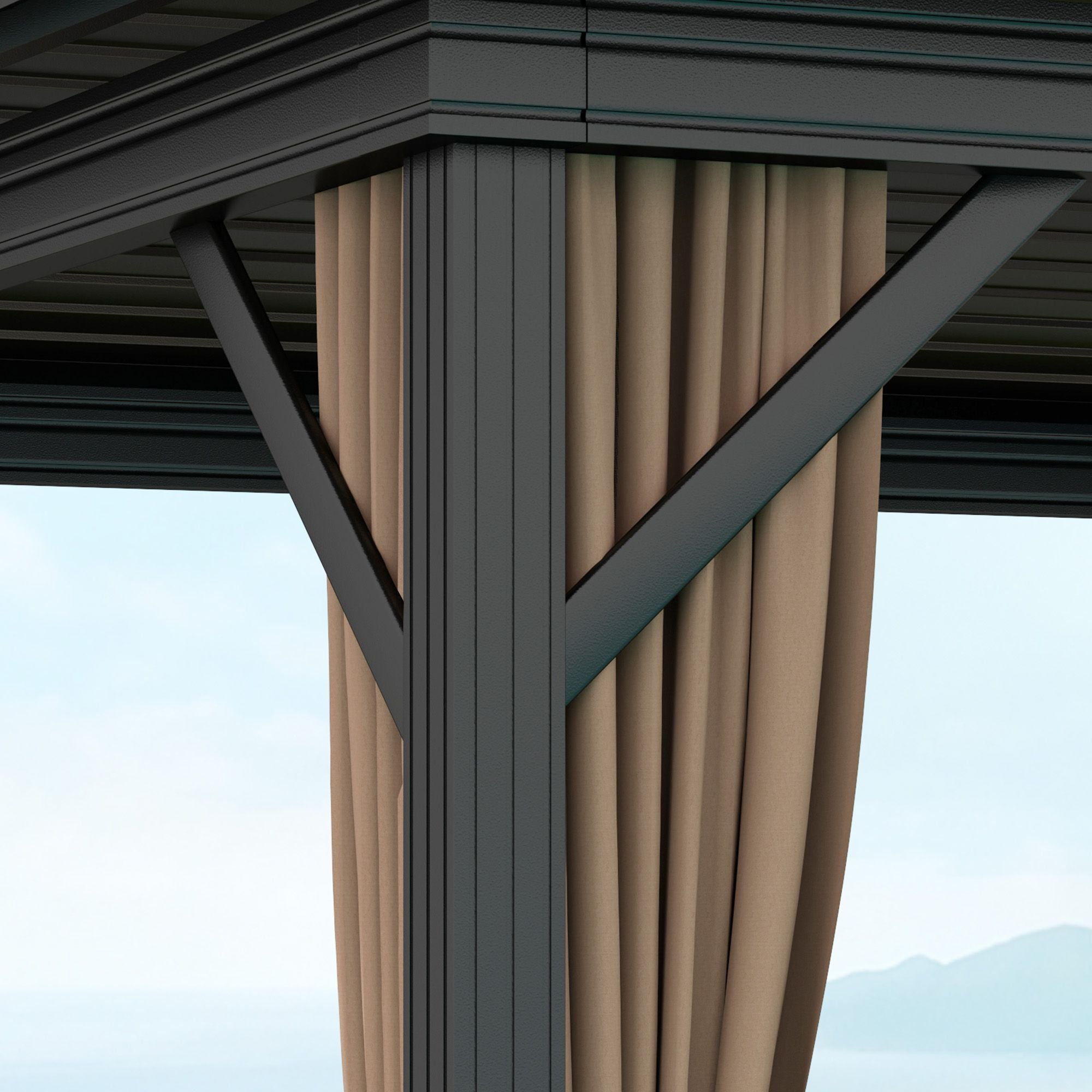 10' x 10' Hardtop Gazebo with Aluminum Frame, Metal Roof Gazebo Canopy w/ Hook, Curtains included, Dark Brown