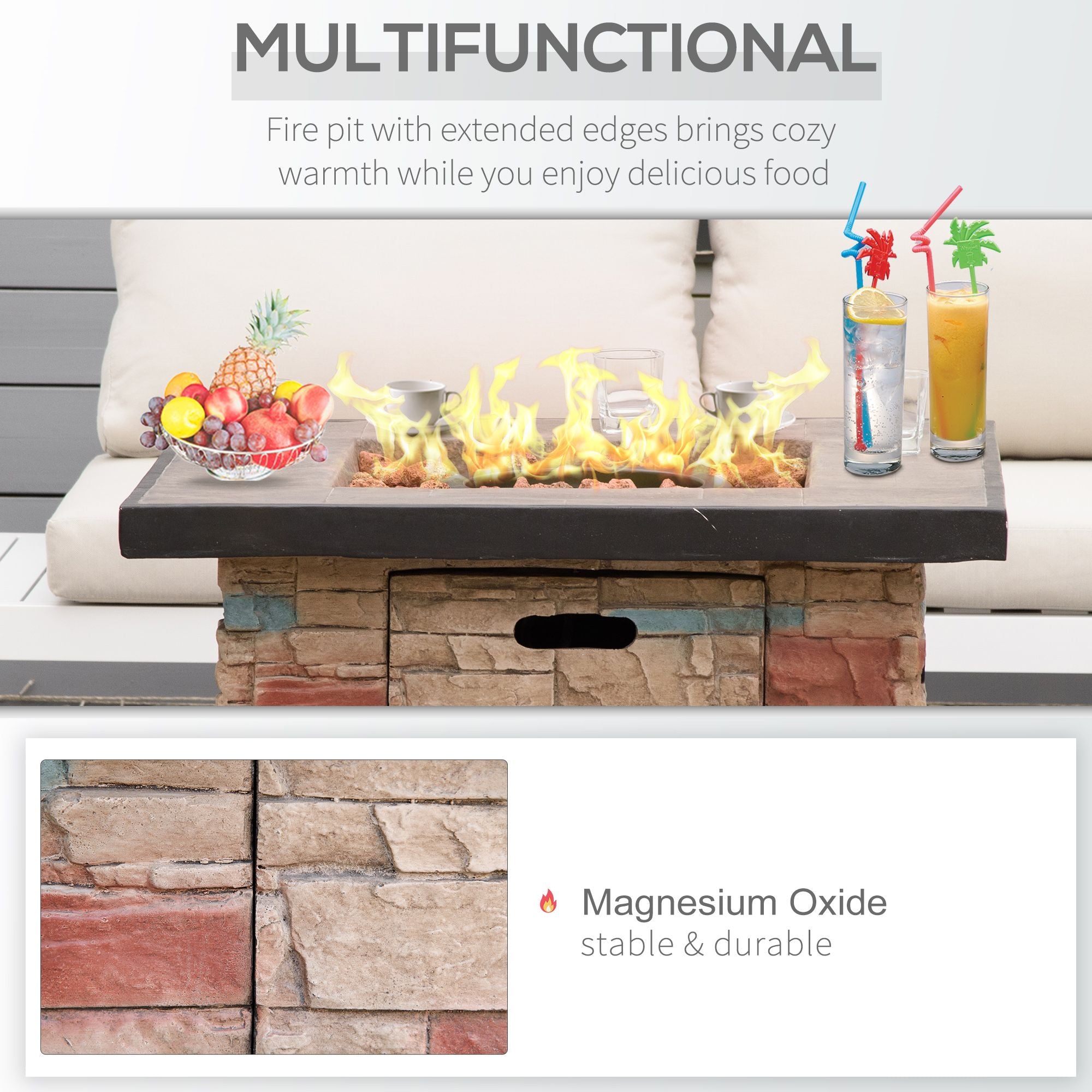 Propane Fire Pit Oasis: 32" Square Table with Cover & Lava Rocks for Patio