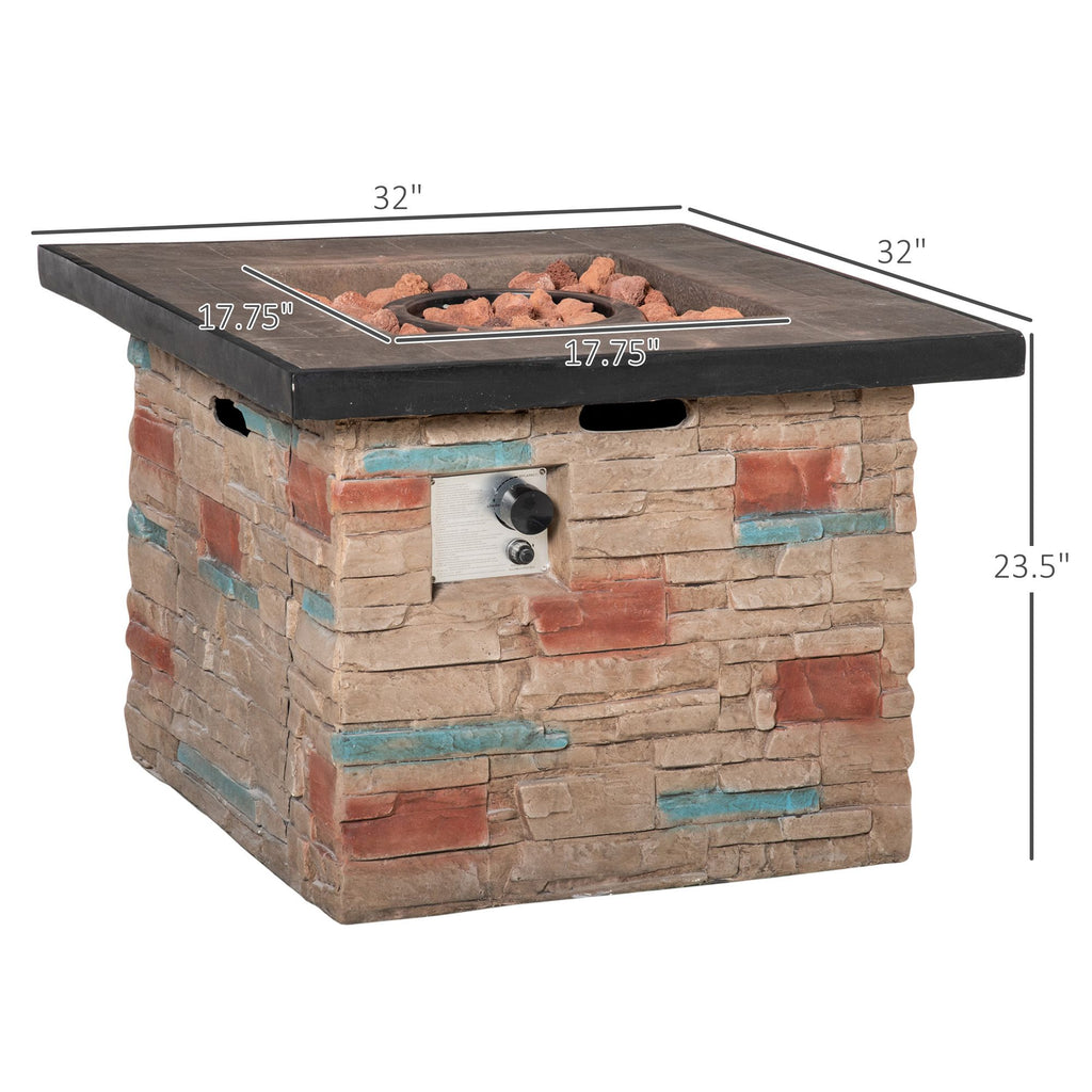 Propane Fire Pit Oasis: 32" Square Table with Cover & Lava Rocks for Patio