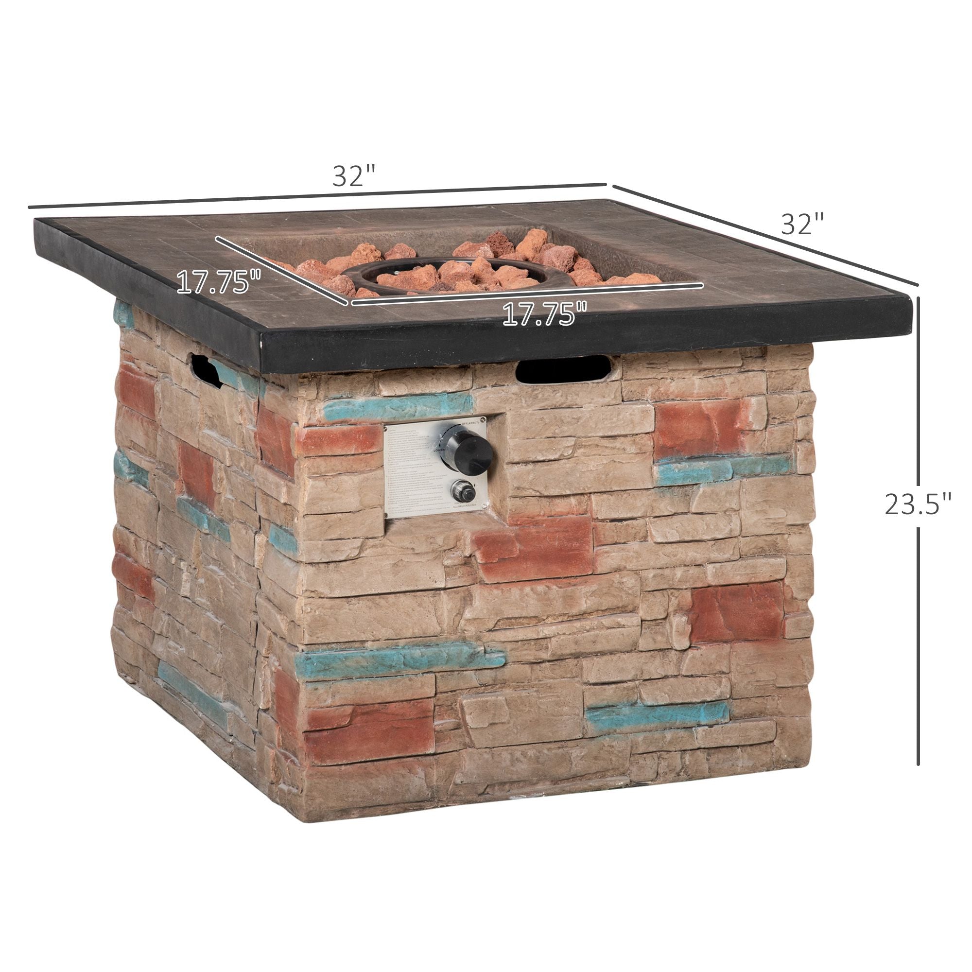 Propane Fire Pit Oasis: 32" Square Table with Cover & Lava Rocks for Patio