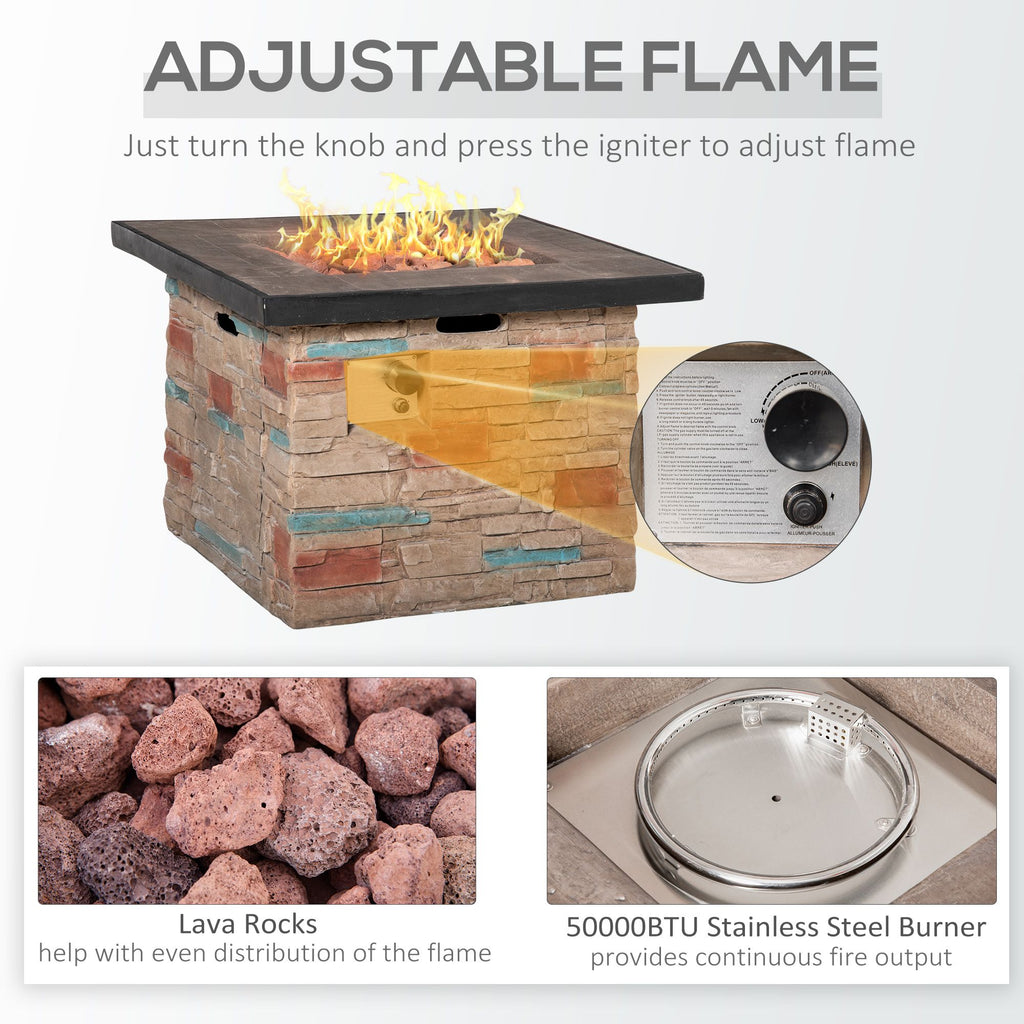 Propane Fire Pit Oasis: 32" Square Table with Cover & Lava Rocks for Patio