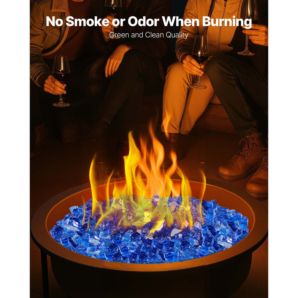 Fire Glass, 10LBS / 4.5KG High-Temperature Resistant Fireplace Rocks, 1/2-Inch / 12.7 mm Reflective & Smokeless Firepit Glass Rock, High Luster Stone Landscaping for Fire Pit Table, Cobalt Blue