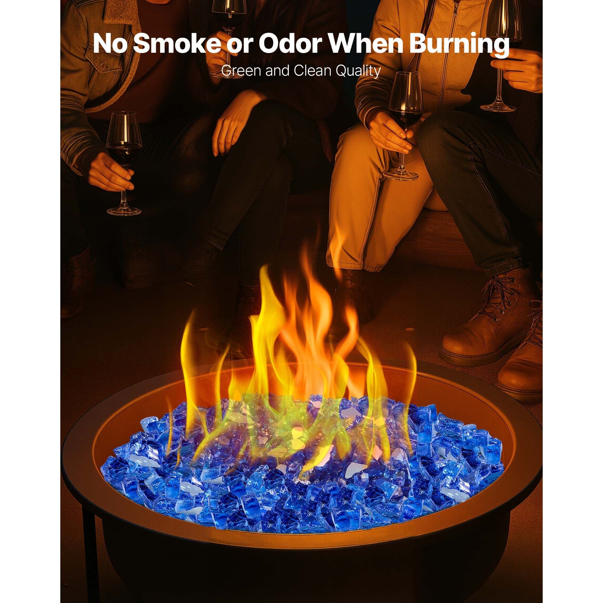 Fire Glass, 10LBS / 4.5KG High-Temperature Resistant Fireplace Rocks, 1/2-Inch / 12.7 mm Reflective & Smokeless Firepit Glass Rock, High Luster Stone Landscaping for Fire Pit Table, Cobalt Blue