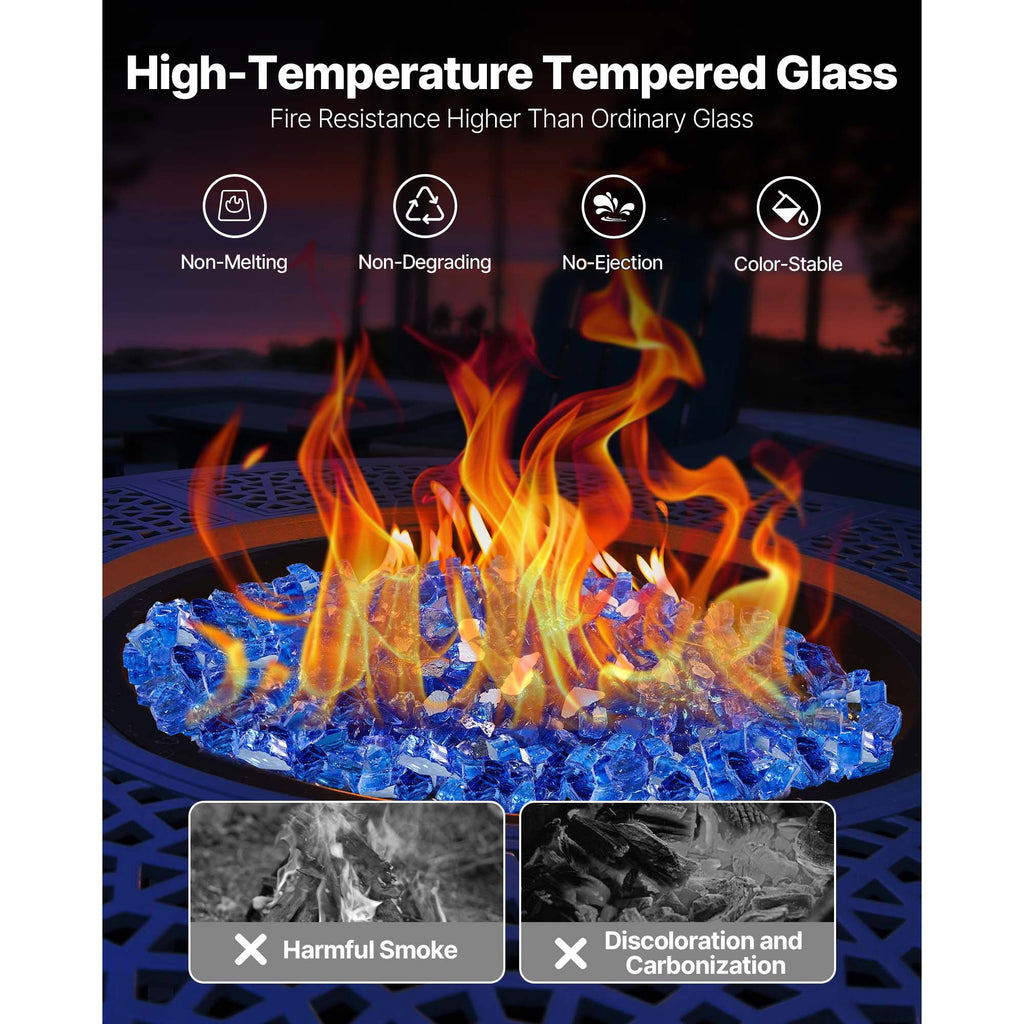 Fire Glass, 10LBS / 4.5KG High-Temperature Resistant Fireplace Rocks, 1/2-Inch / 12.7 mm Reflective & Smokeless Firepit Glass Rock, High Luster Stone Landscaping for Fire Pit Table, Cobalt Blue