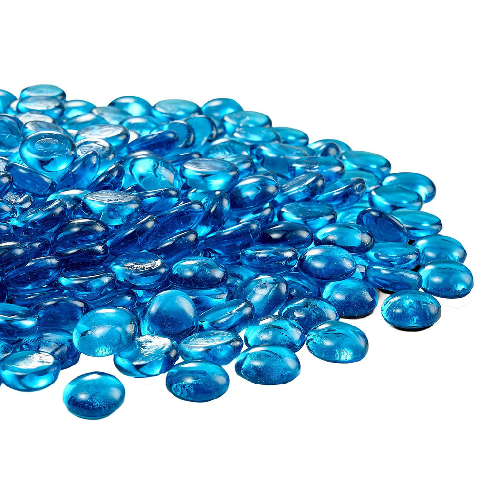 Fire Glass, 10 lbs / 4.5 kg High-Temperature Resistant Fireplace Rocks, 3/4-Inch / 19.05 mm Reflective Firepit Glass Beads, High Luster Stone Landscaping for Fire Pit Table, Caribbean Blue