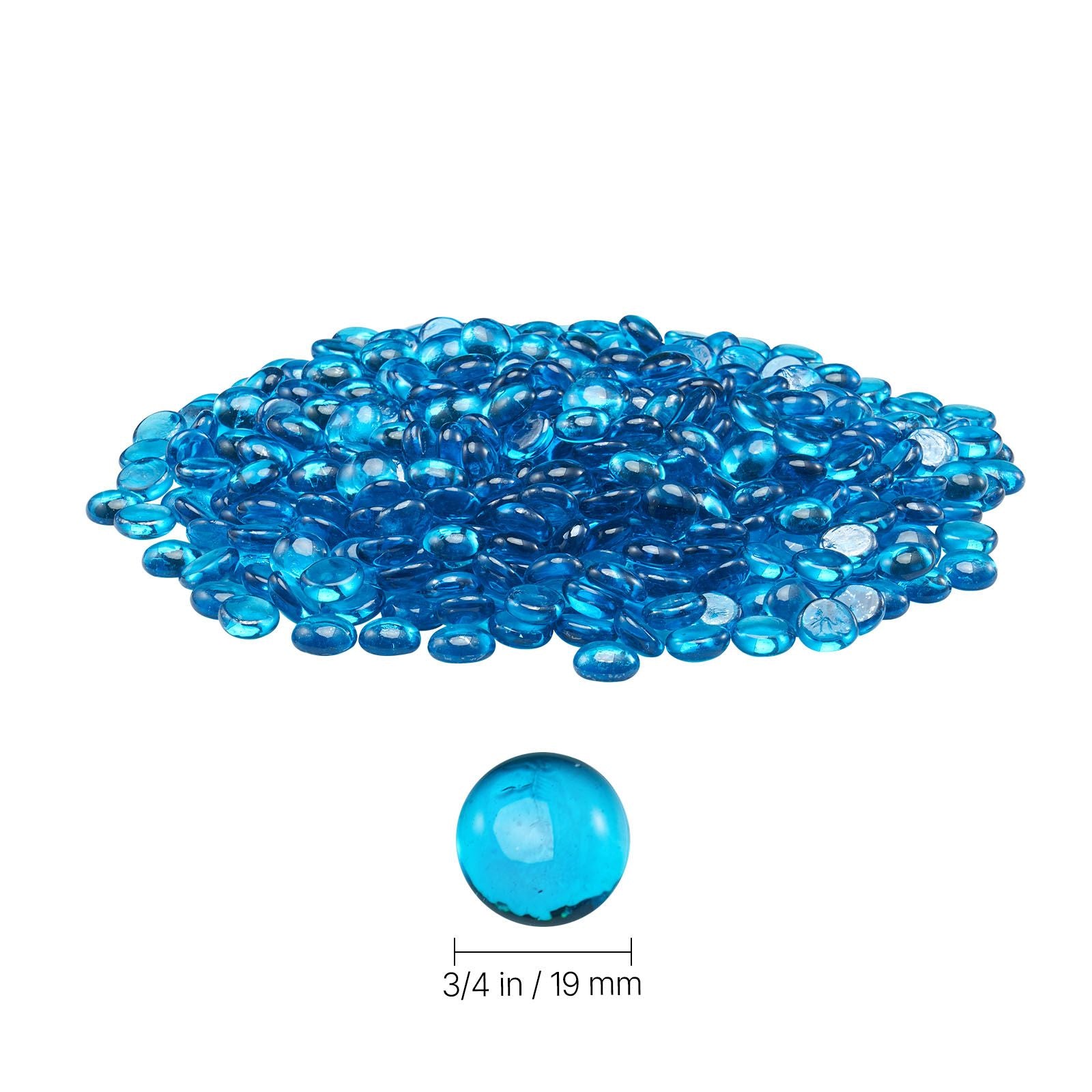 Fire Glass, 10 lbs / 4.5 kg High-Temperature Resistant Fireplace Rocks, 3/4-Inch / 19.05 mm Reflective Firepit Glass Beads, High Luster Stone Landscaping for Fire Pit Table, Caribbean Blue