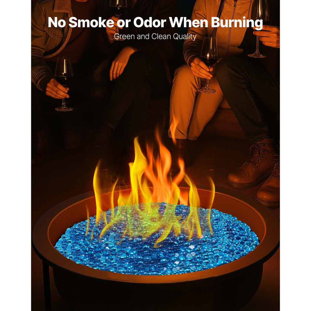 Fire Glass, 10 lbs / 4.5 kg High-Temperature Resistant Fireplace Rocks, 3/4-Inch / 19.05 mm Reflective Firepit Glass Beads, High Luster Stone Landscaping for Fire Pit Table, Caribbean Blue
