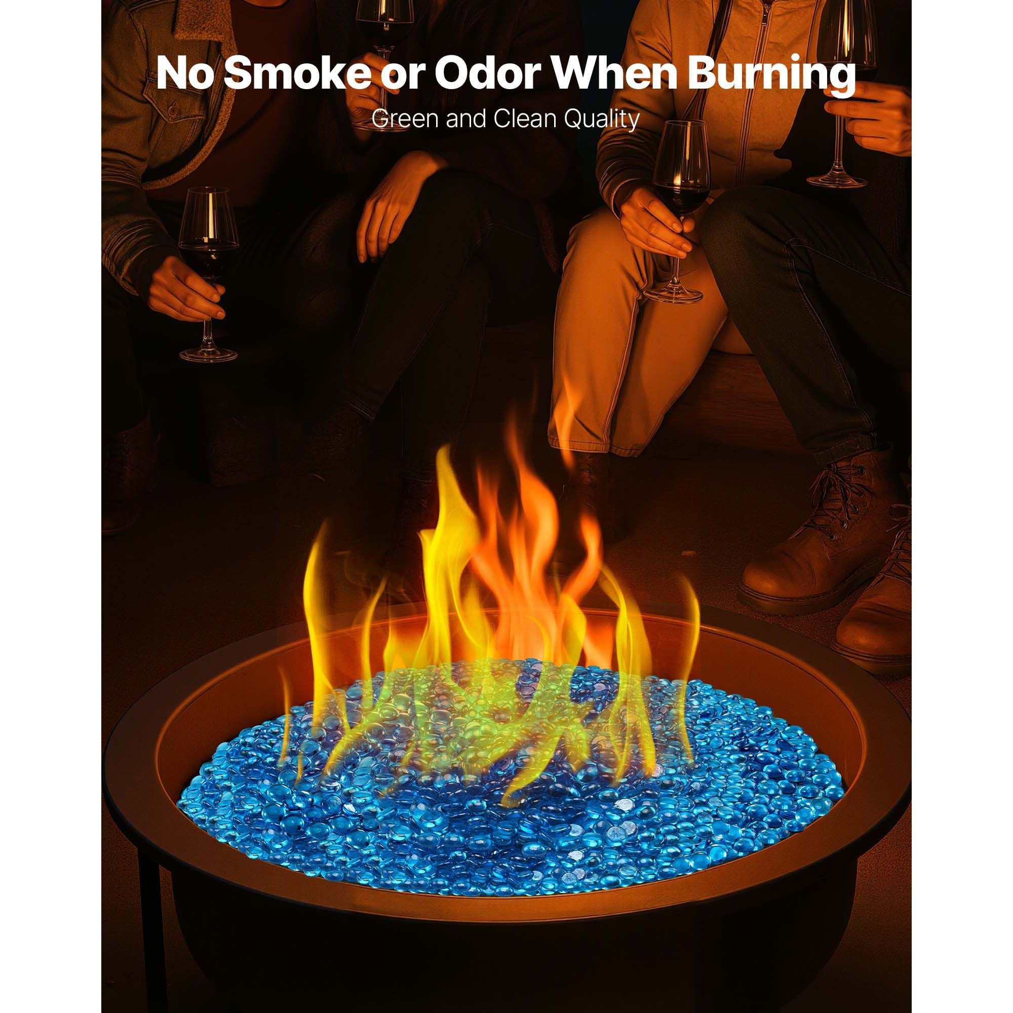 Fire Glass, 10 lbs / 4.5 kg High-Temperature Resistant Fireplace Rocks, 3/4-Inch / 19.05 mm Reflective Firepit Glass Beads, High Luster Stone Landscaping for Fire Pit Table, Caribbean Blue