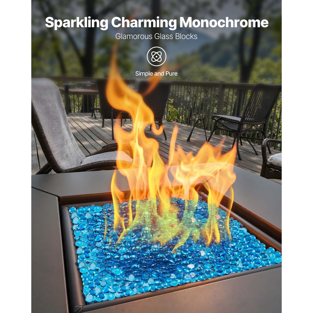 Fire Glass, 10 lbs / 4.5 kg High-Temperature Resistant Fireplace Rocks, 3/4-Inch / 19.05 mm Reflective Firepit Glass Beads, High Luster Stone Landscaping for Fire Pit Table, Caribbean Blue