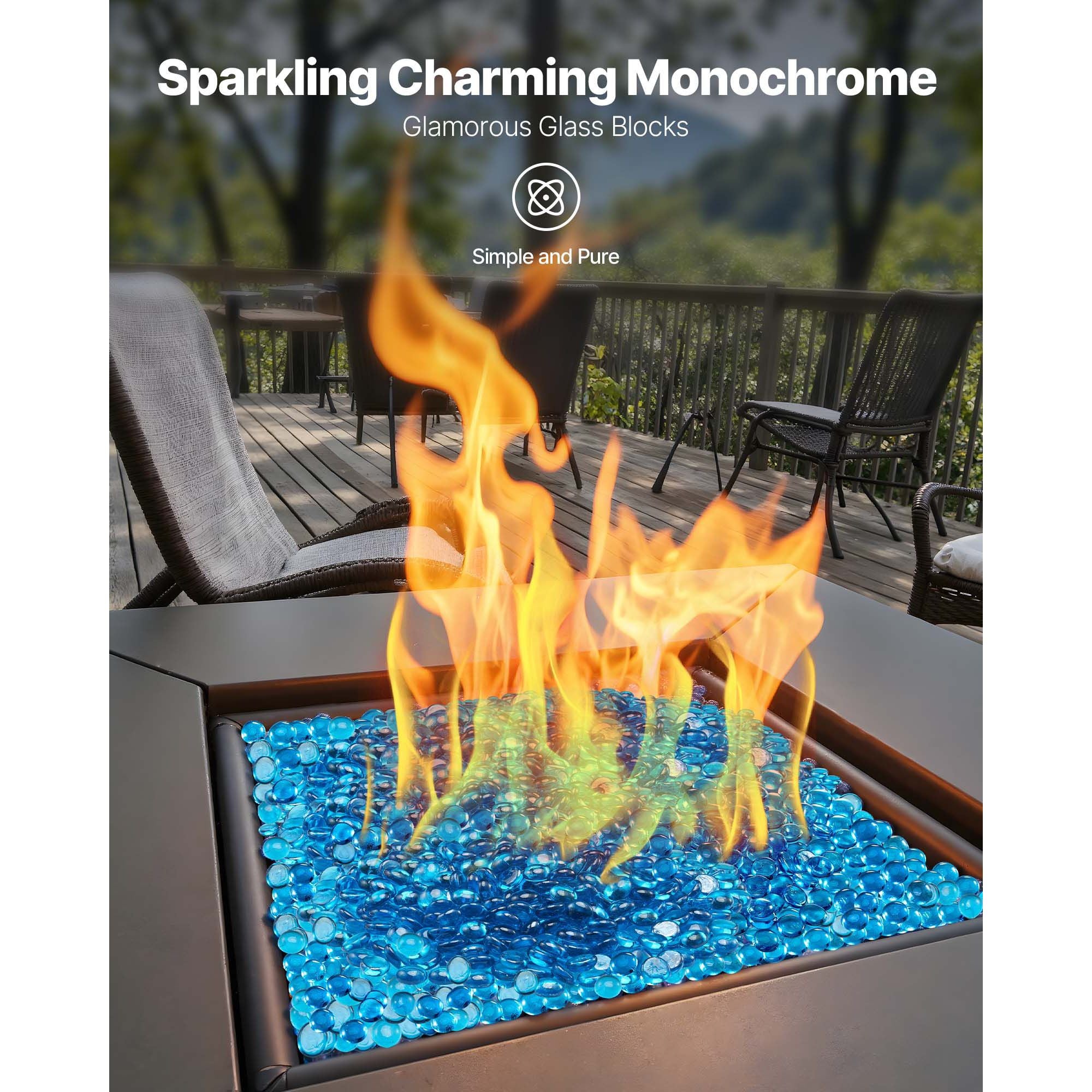 Fire Glass, 10 lbs / 4.5 kg High-Temperature Resistant Fireplace Rocks, 3/4-Inch / 19.05 mm Reflective Firepit Glass Beads, High Luster Stone Landscaping for Fire Pit Table, Caribbean Blue