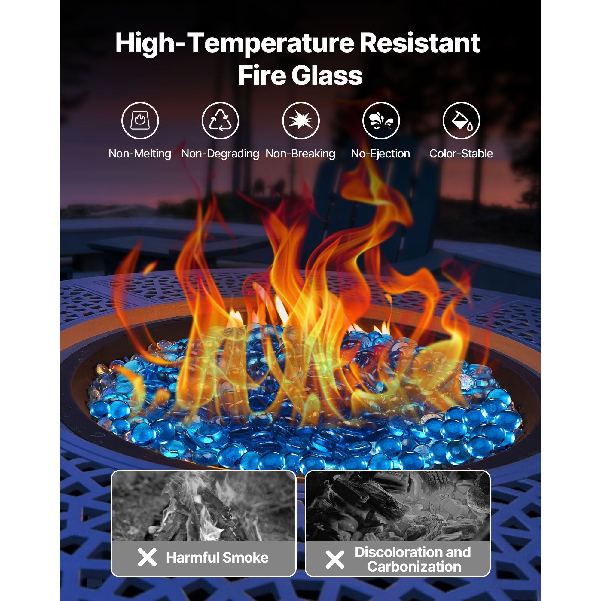 Fire Glass, 10 lbs / 4.5 kg High-Temperature Resistant Fireplace Rocks, 3/4-Inch / 19.05 mm Reflective Firepit Glass Beads, High Luster Stone Landscaping for Fire Pit Table, Caribbean Blue