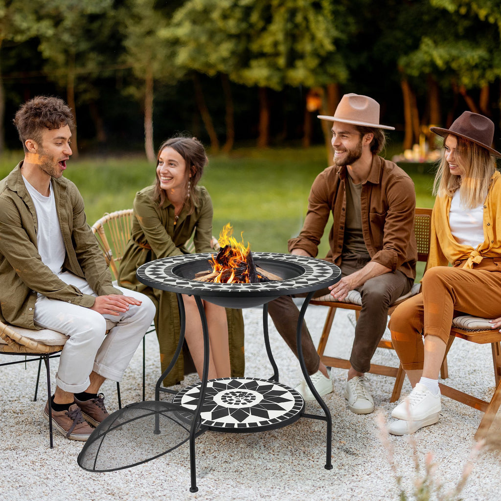 Round Outdoor Fire Pit 30 Inch Wood Burning with Spark Screen for Garden Backyard