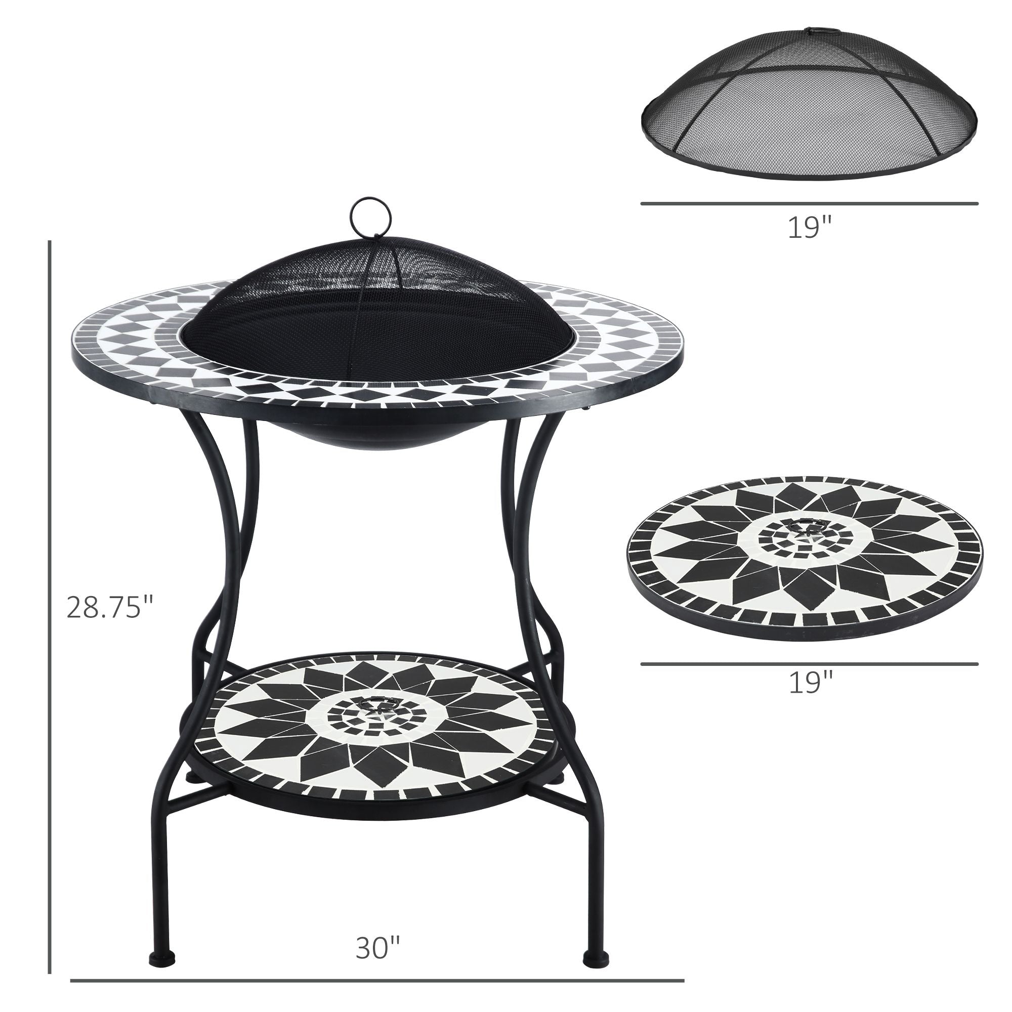Round Outdoor Fire Pit 30 Inch Wood Burning with Spark Screen for Garden Backyard