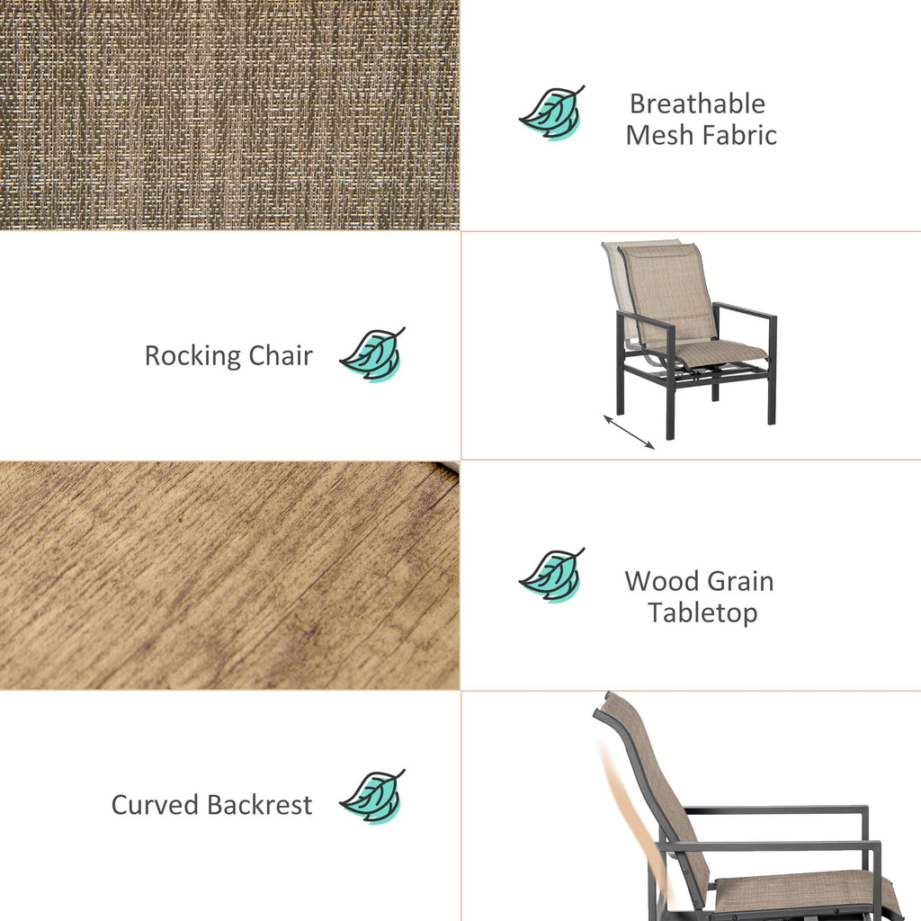 5-Piece Rattan Patio Dining Set Outdoor Wicker Furniture Set 4 Rocking Chairs & Square Table with Metal Ice Bucket, Beige