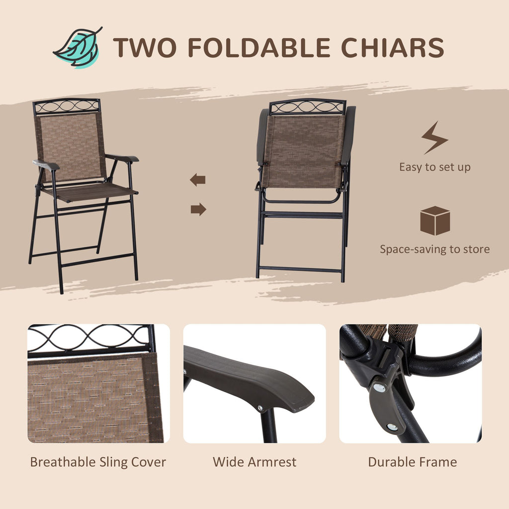 Patio Bar Set for 2 with 6 Adjustable Tilt Umbrella Brown Outdoor Bistro Set Folding Chairs