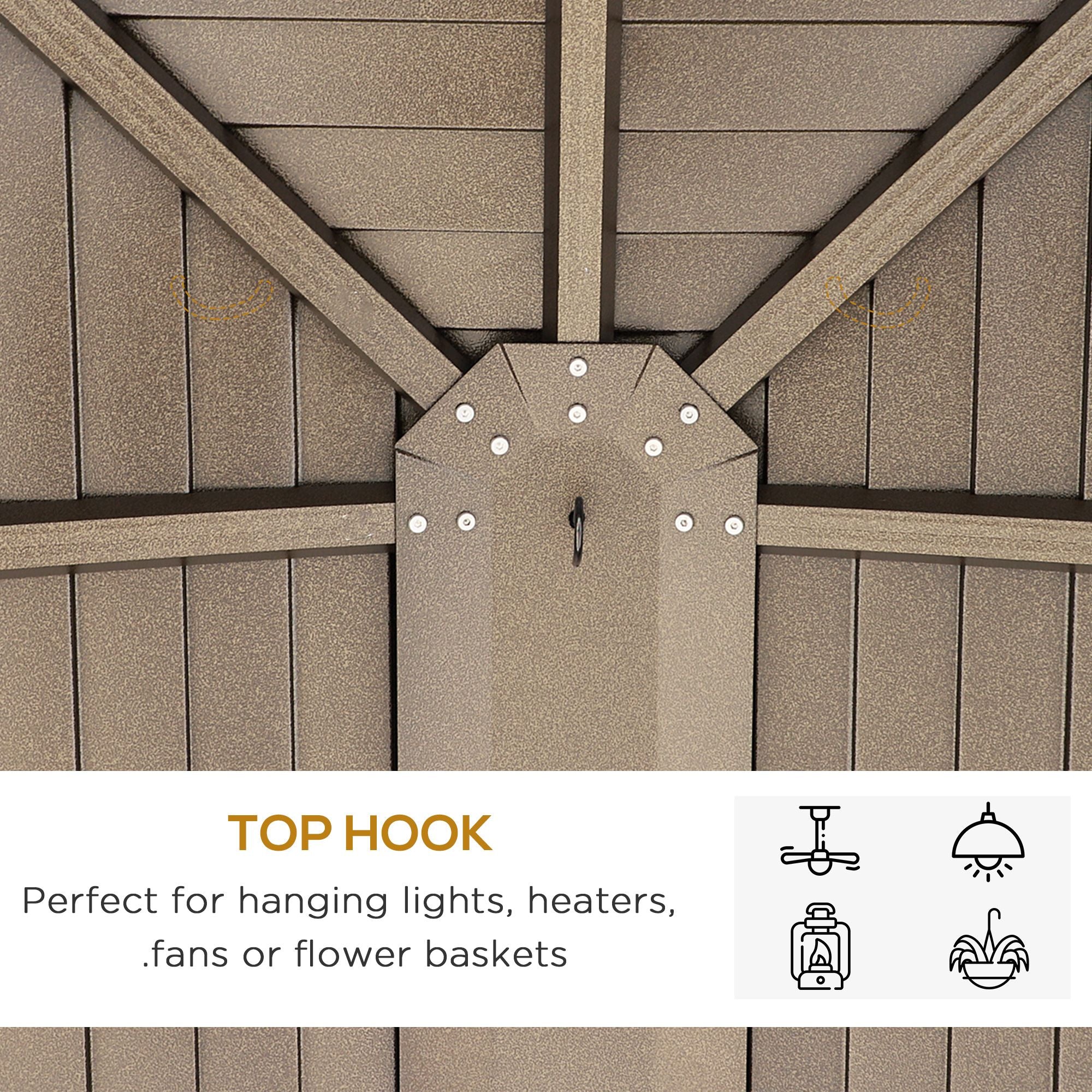 10' x 13' Hardtop Gazebo with Curtains and Netting, Outdoor Pavilion Gazebo with Top Hook, Ceiling Hook, for Garden, Brown