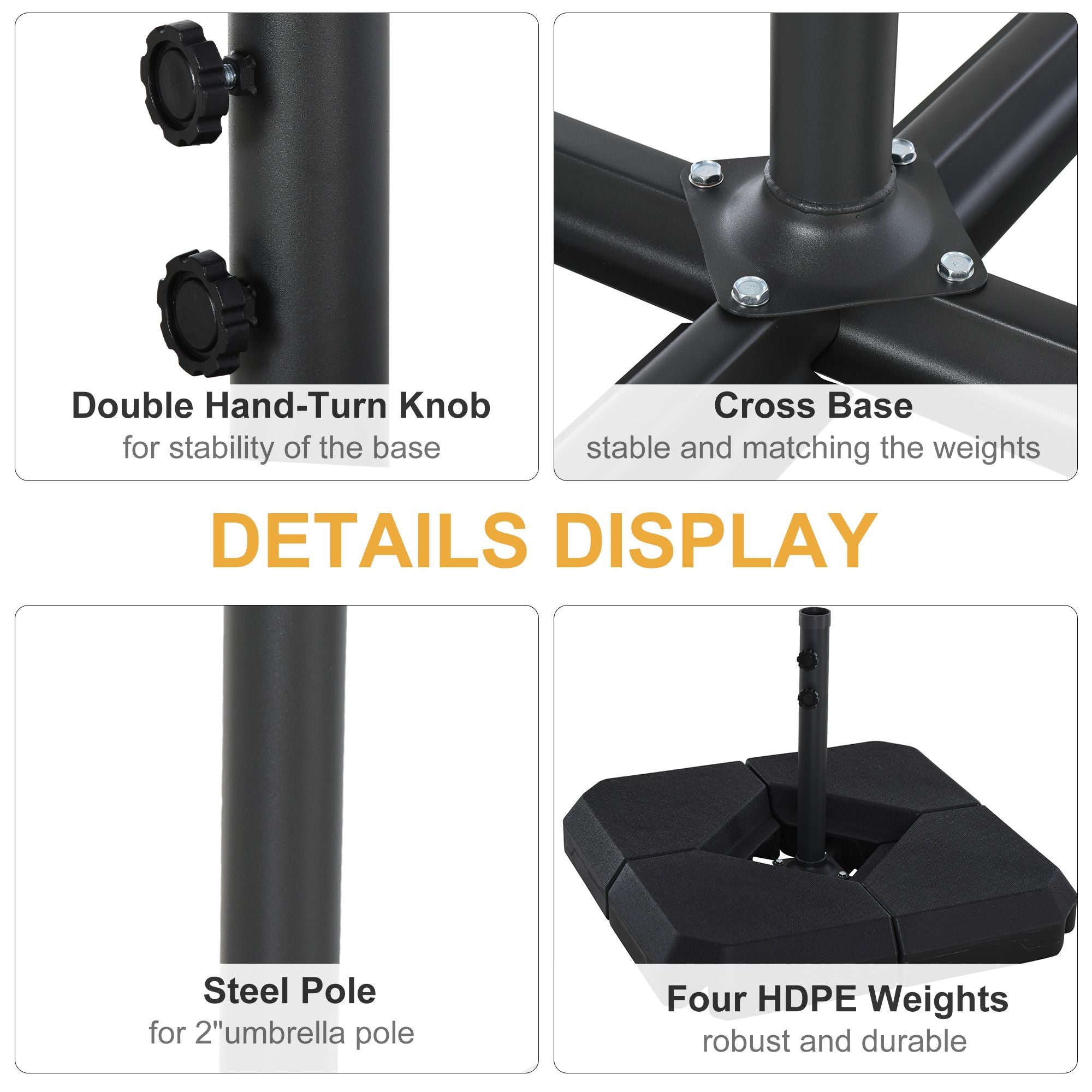 Steel Parasol Base: 4 Fillable Weights for Patio Umbrella Stability