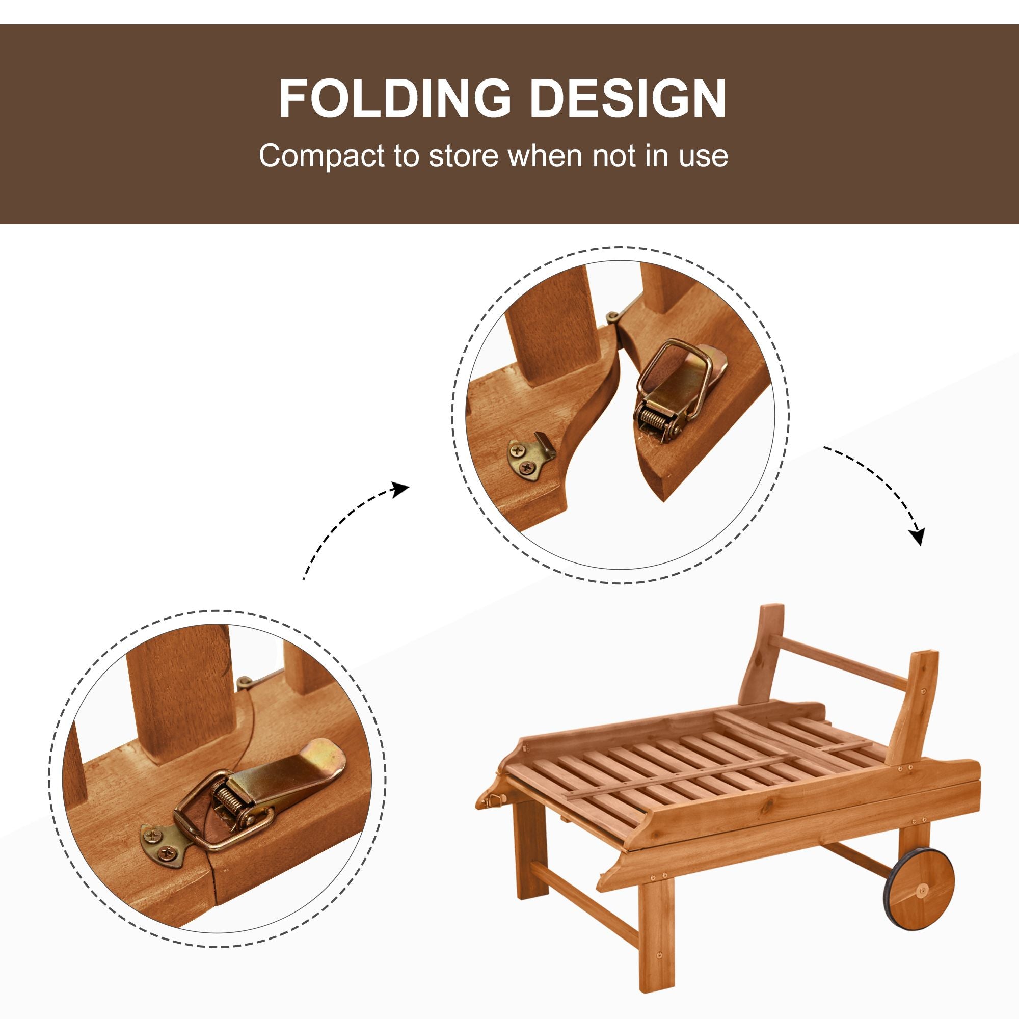 Teak Wooden Outdoor Folding Chaise Lounge Chair with Wheels Recliner for Patio Comfort