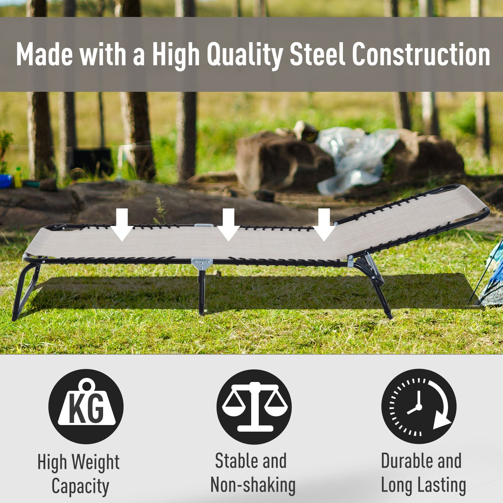 Cream Recline Mesh Lounge, Outdoor Breathable Chaise Bed for Supreme Relaxation & Comfort