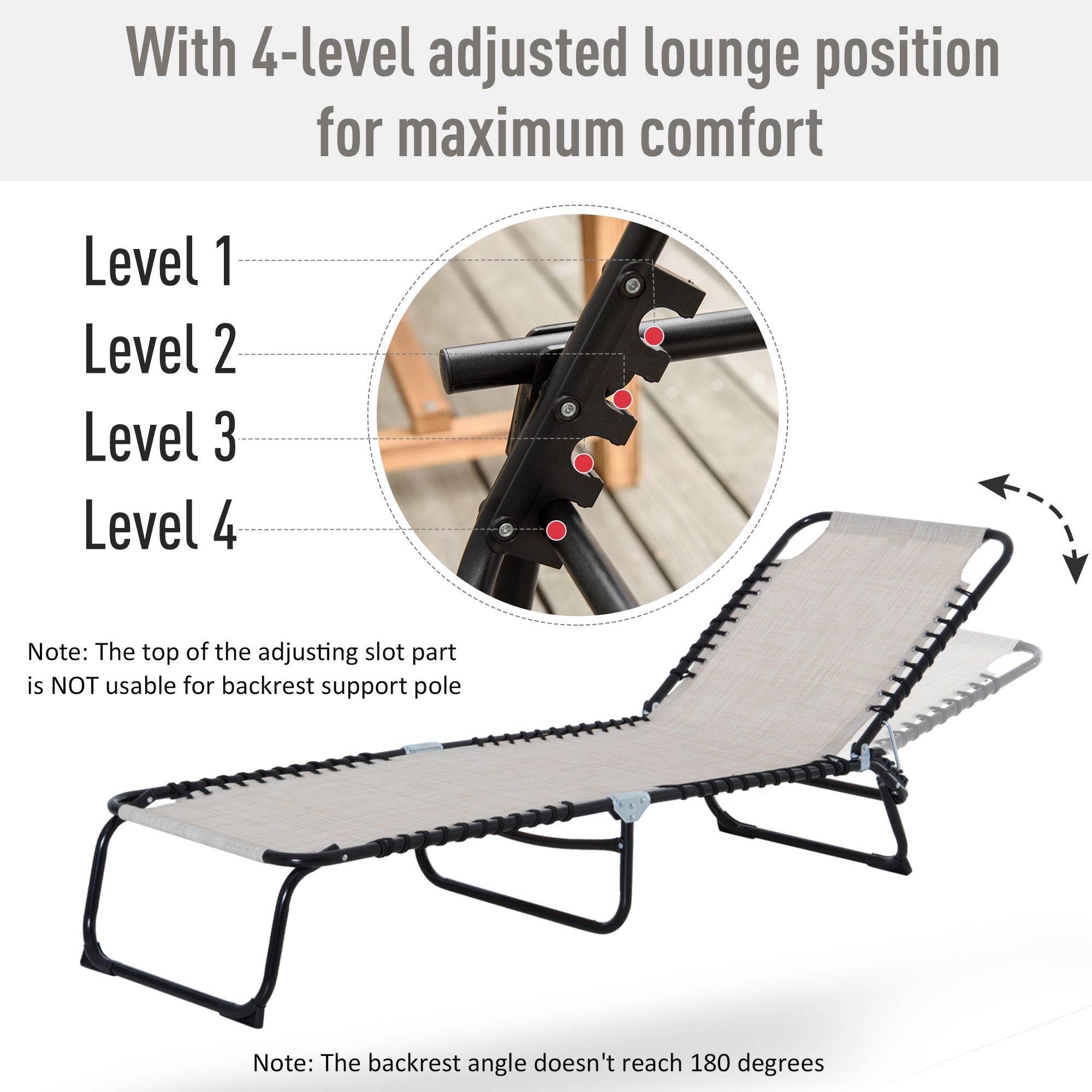Cream Recline Mesh Lounge, Outdoor Breathable Chaise Bed for Supreme Relaxation & Comfort