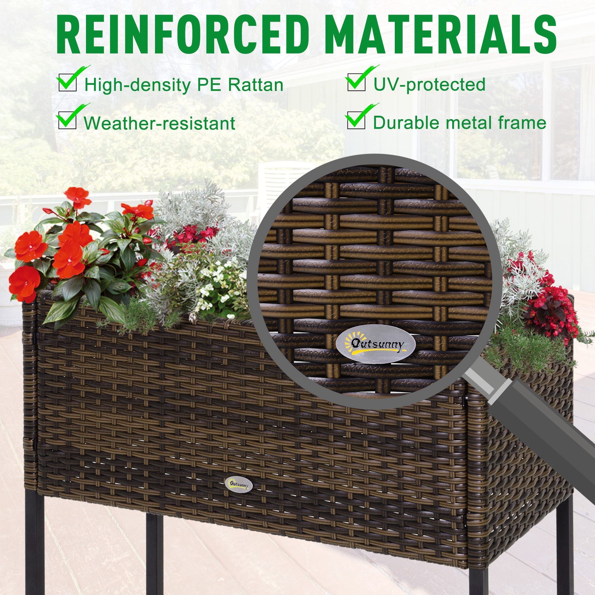 Elevated Rattan Planter Box with Tool Storage, Indoor/Outdoor, 28" High