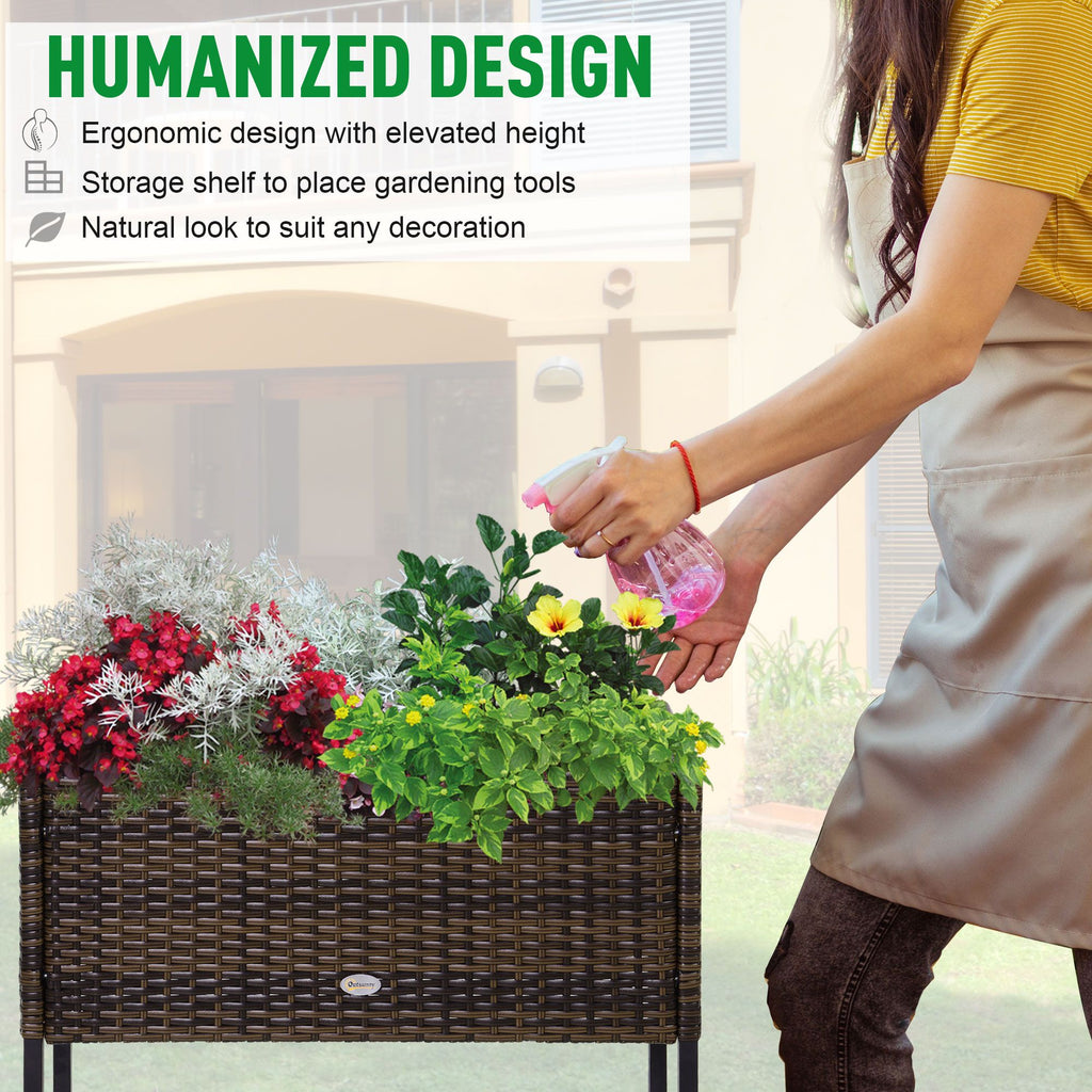 Elevated Rattan Planter Box with Tool Storage, Indoor/Outdoor, 28" High