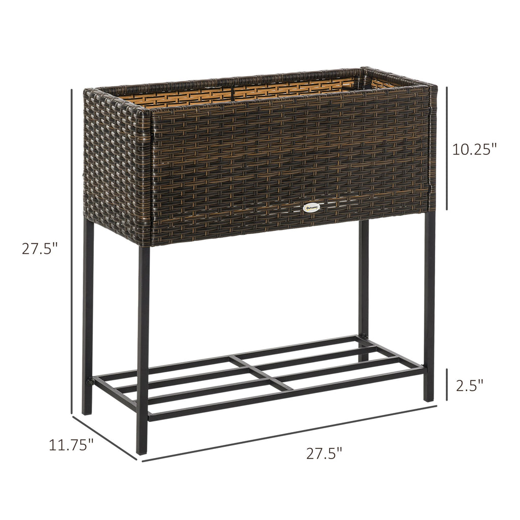 Elevated Rattan Planter Box with Tool Storage, Indoor/Outdoor, 28" High