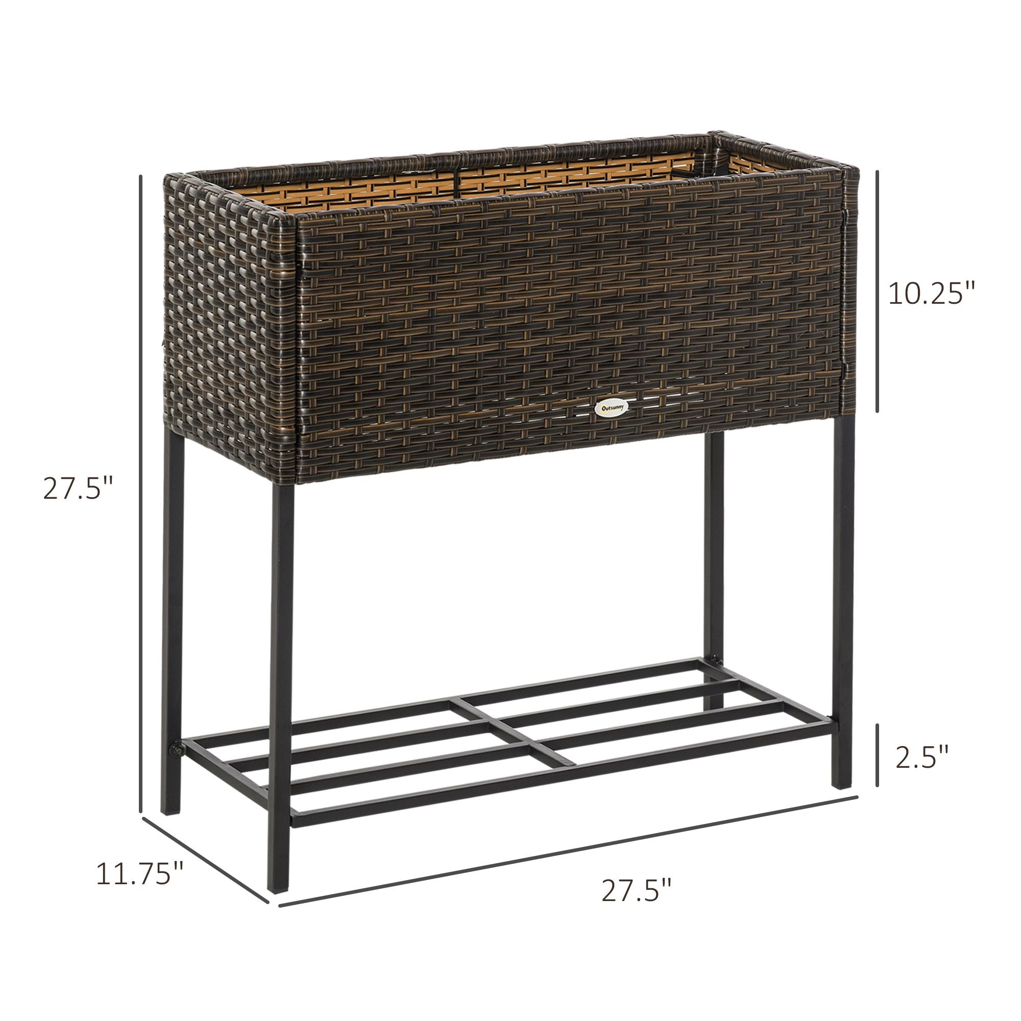 Elevated Rattan Planter Box with Tool Storage, Indoor/Outdoor, 28" High