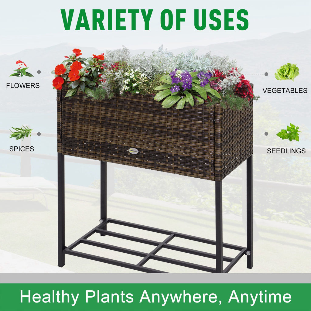 Elevated Rattan Planter Box with Tool Storage, Indoor/Outdoor, 28" High