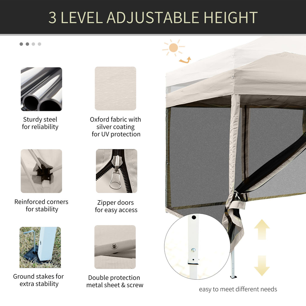 10x10 Pop Up Canopy Tent, Mesh Sidewalls, Adjustable Height, Carry Bag Included - Garden Patio Shade, Easy Setup