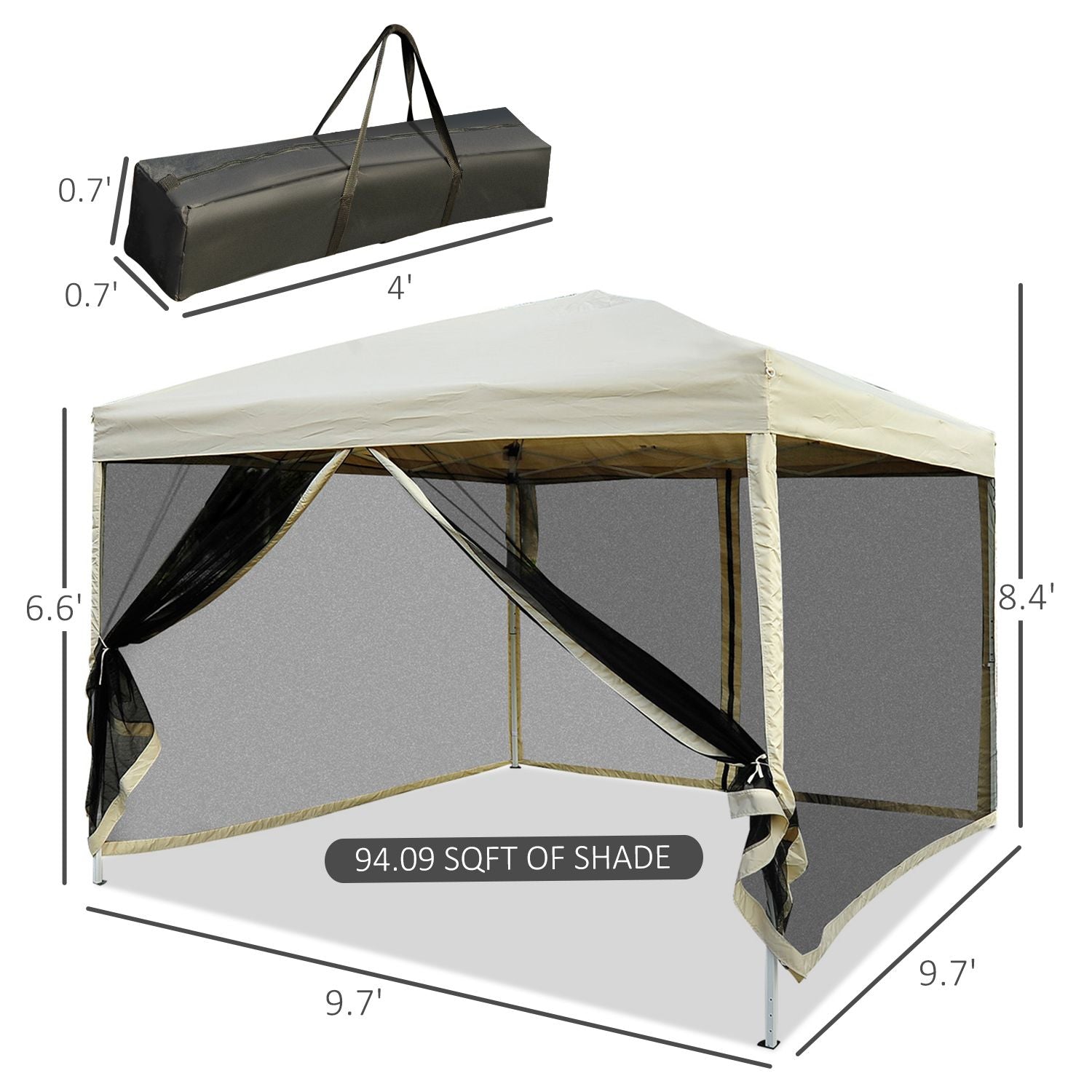 10x10 Pop Up Canopy Tent, Mesh Sidewalls, Adjustable Height, Carry Bag Included - Garden Patio Shade, Easy Setup