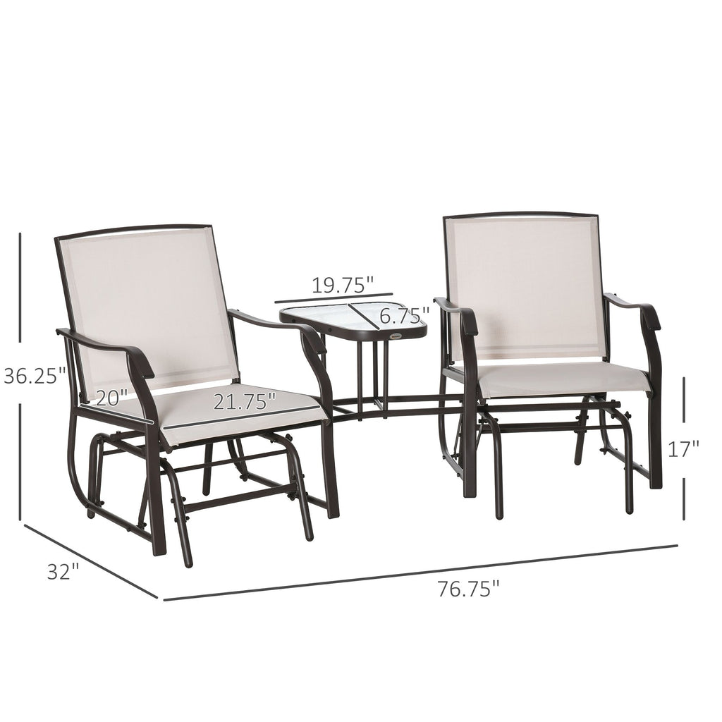 Outdoor Glider Chairs with Coffee Table, Patio 2-Seat Rocking Chair Swing Loveseat with Breathable Sling for Backyard, Porch, Beige