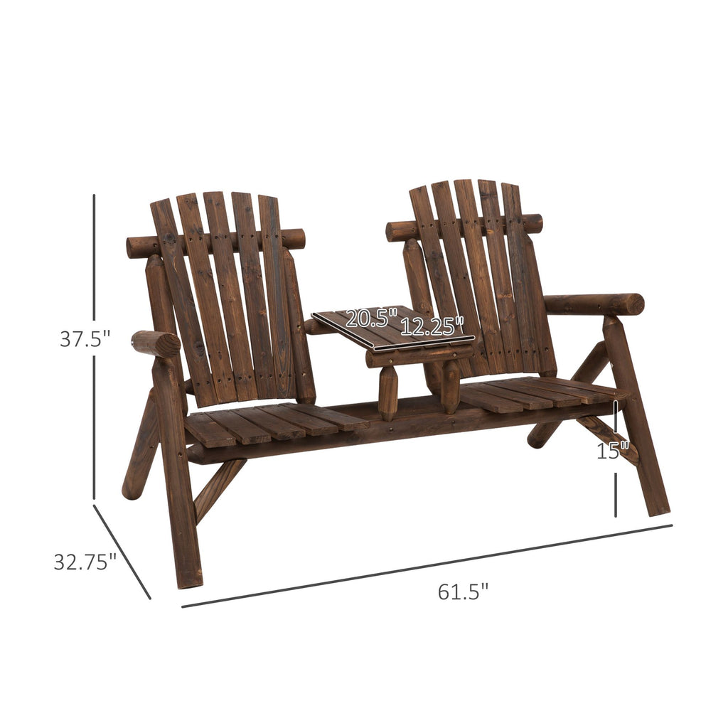Wood Adirondack Patio Chair Bench with Center Coffee Table, Perfect for Lounging and Relaxing Outdoors Carbonized
